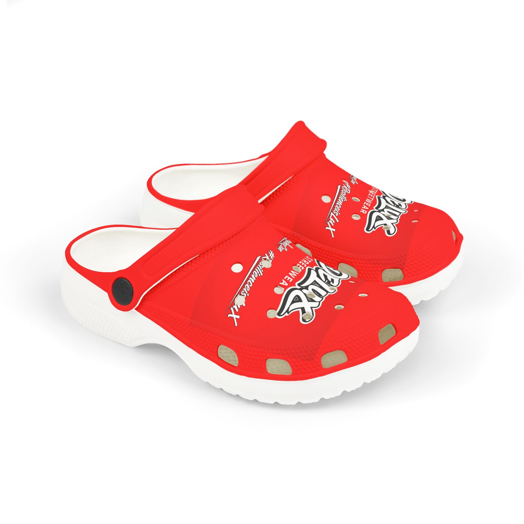 Kids Red Streetwear EVA Foam Clogs — 'Delux' Graphic Slip-On Sandals