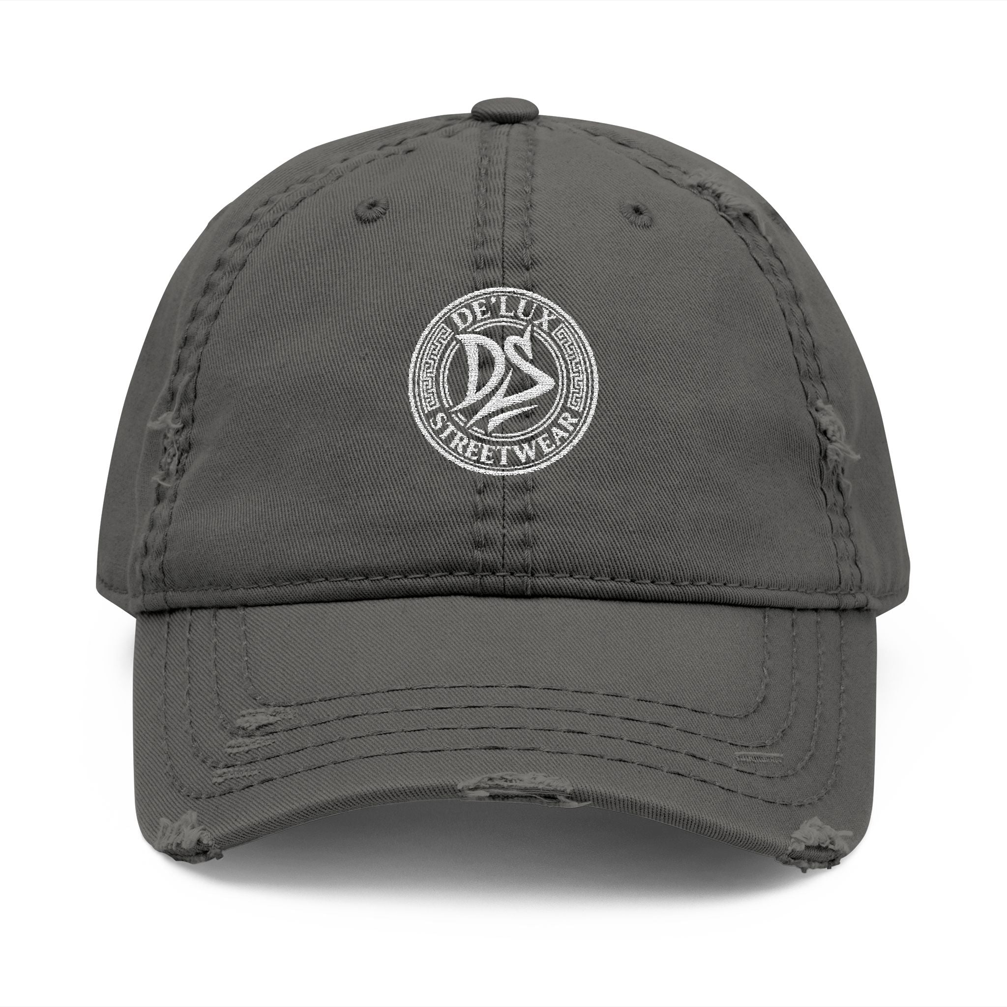 Distressed Embroidered Dad Hat — Vintage Washed Baseball Cap with DS Logo