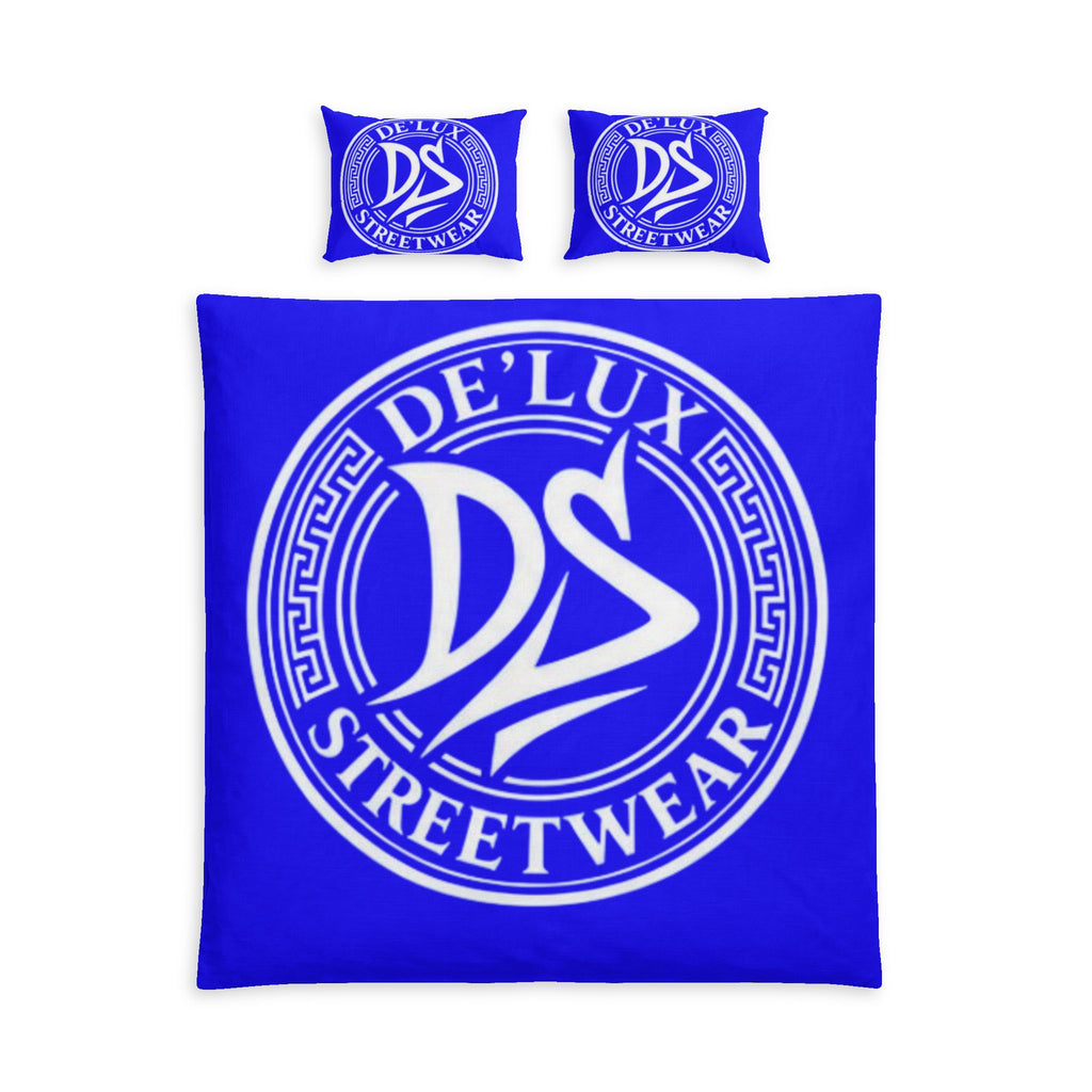 De'Lux Streetwear Blue Cotton Bed Set - Bold Logo Duvet & Pillowcase