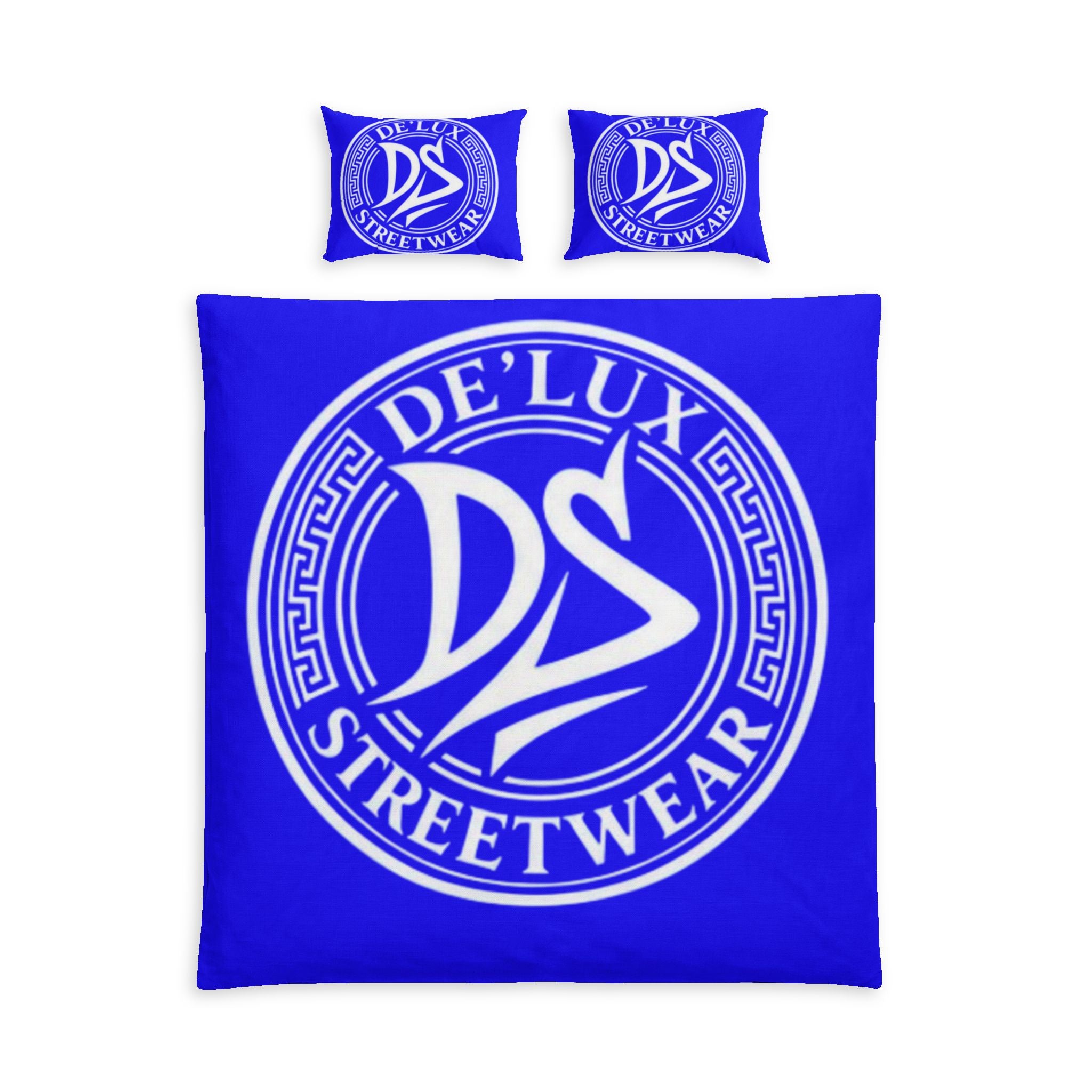 De'Lux Streetwear Blue Cotton Bed Set - Bold Logo Duvet & Pillowcase
