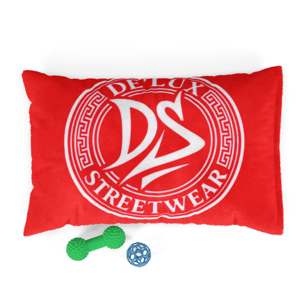 Red De'Lux Streetwear Pet Bed — Plush Logo Cushion for Dogs & Cats