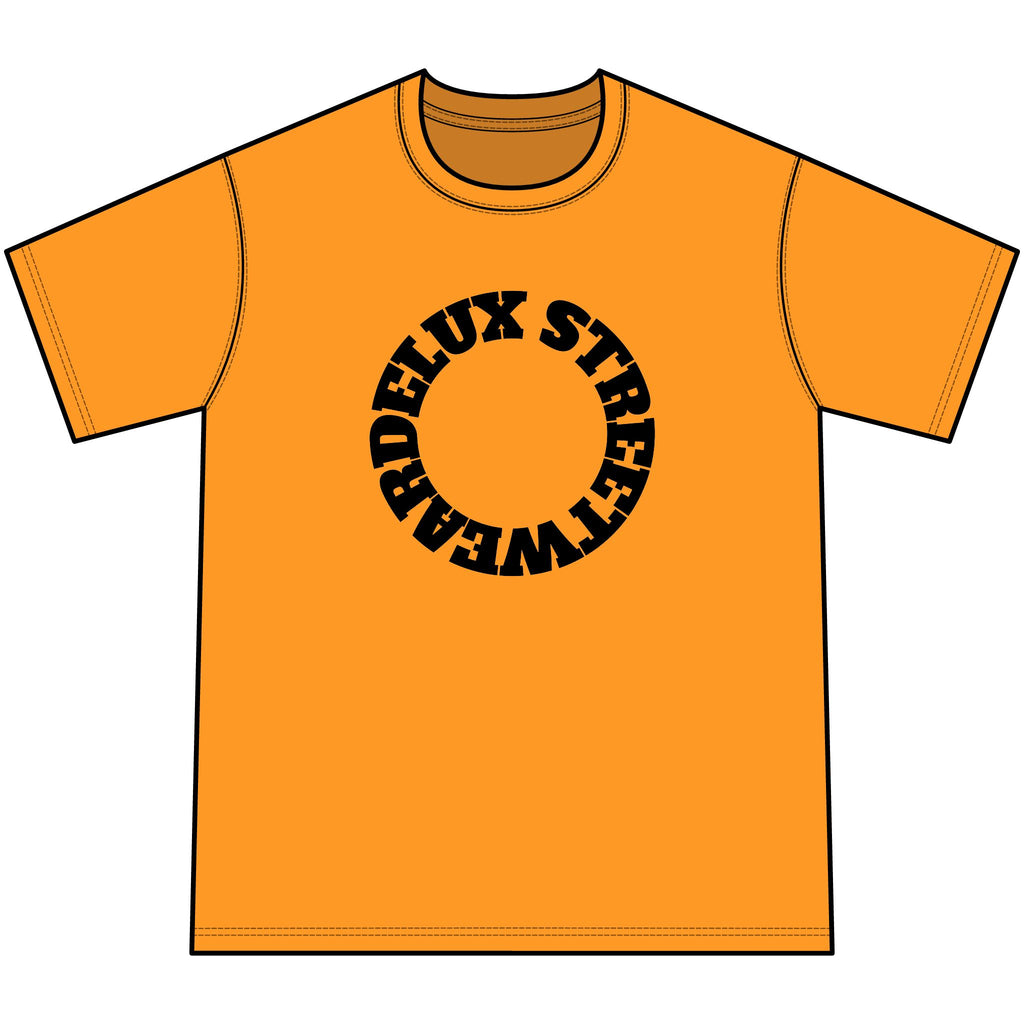 Youth Orange Tie-Dye Tee — Circular 'LUX STREETWEAR' Logo