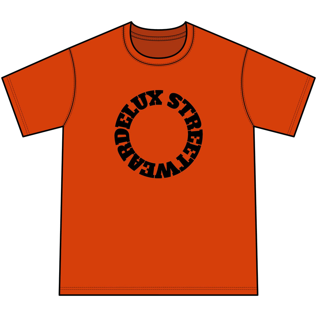 Youth Orange Tie-Dye Tee — Circular 'LUX STREETWEAR' Logo