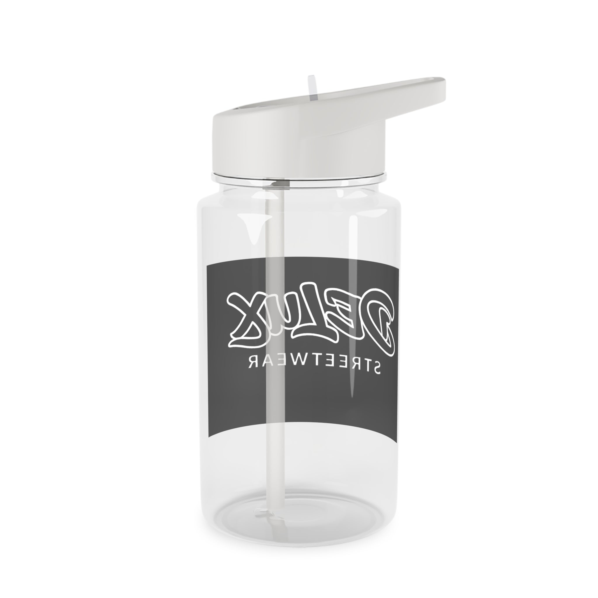 Delux Streetwear Tritan Water Bottle — Clear Sports Bottle with Straw