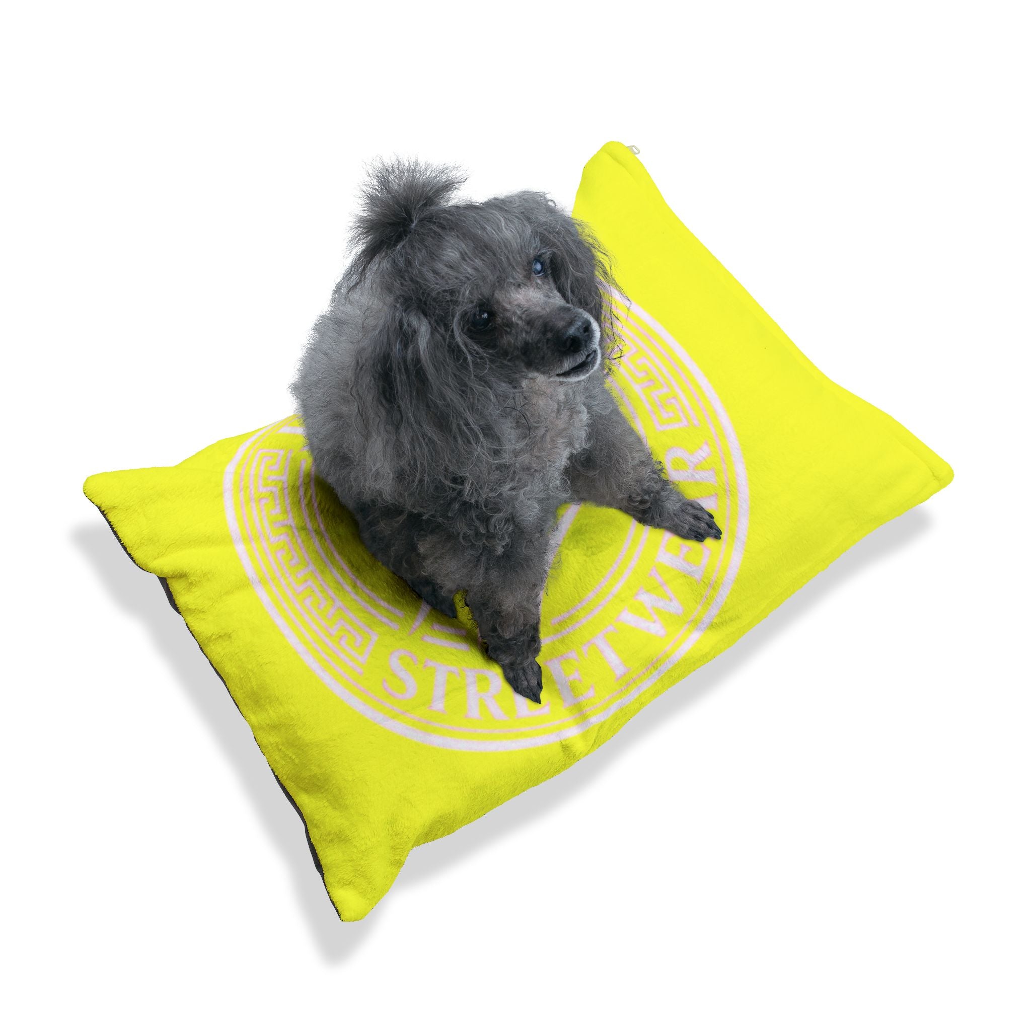 Deluxe Streetwear Yellow Pet Bed — Plush Dog & Cat Cushion with DS Logo