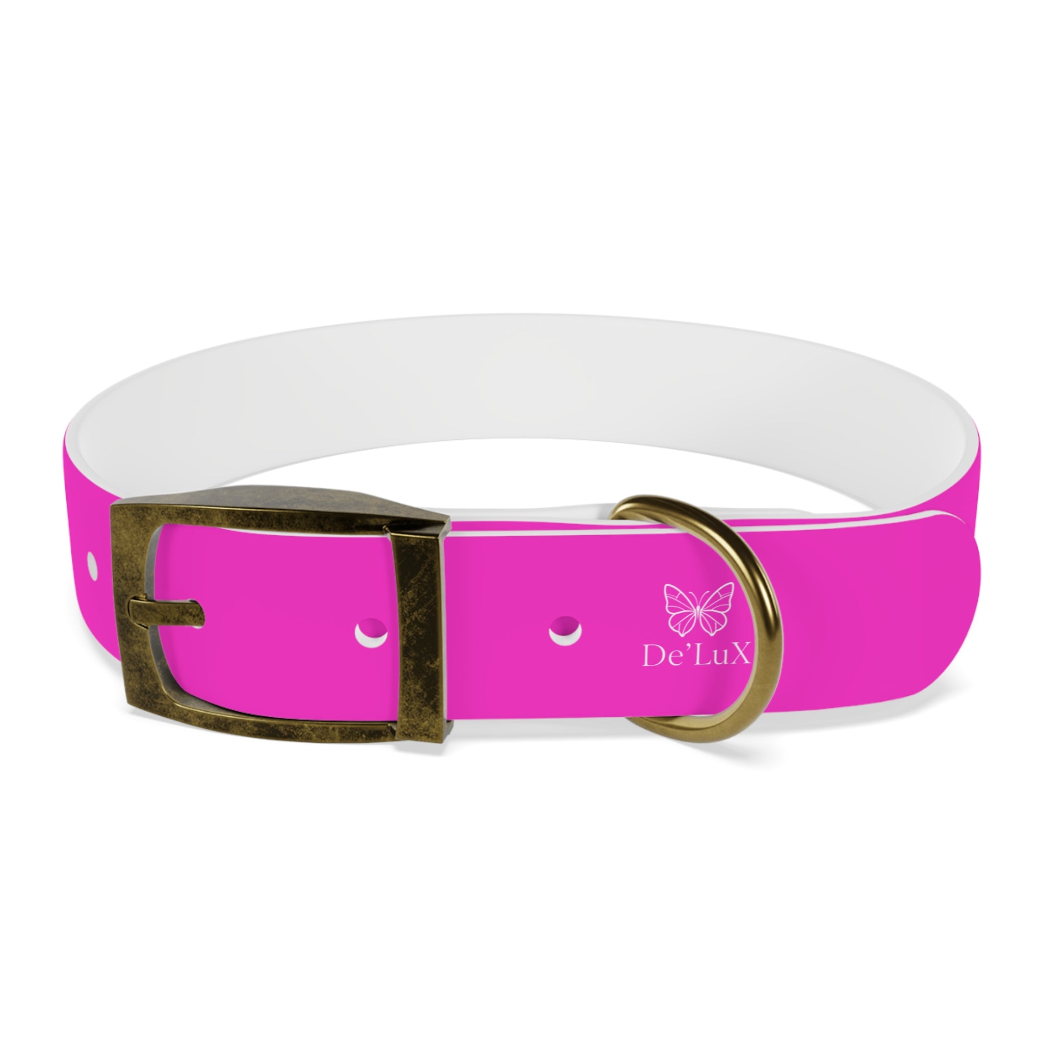 Bright Pink Dog Collar — De'Lux Butterfly Adjustable Pet Collar