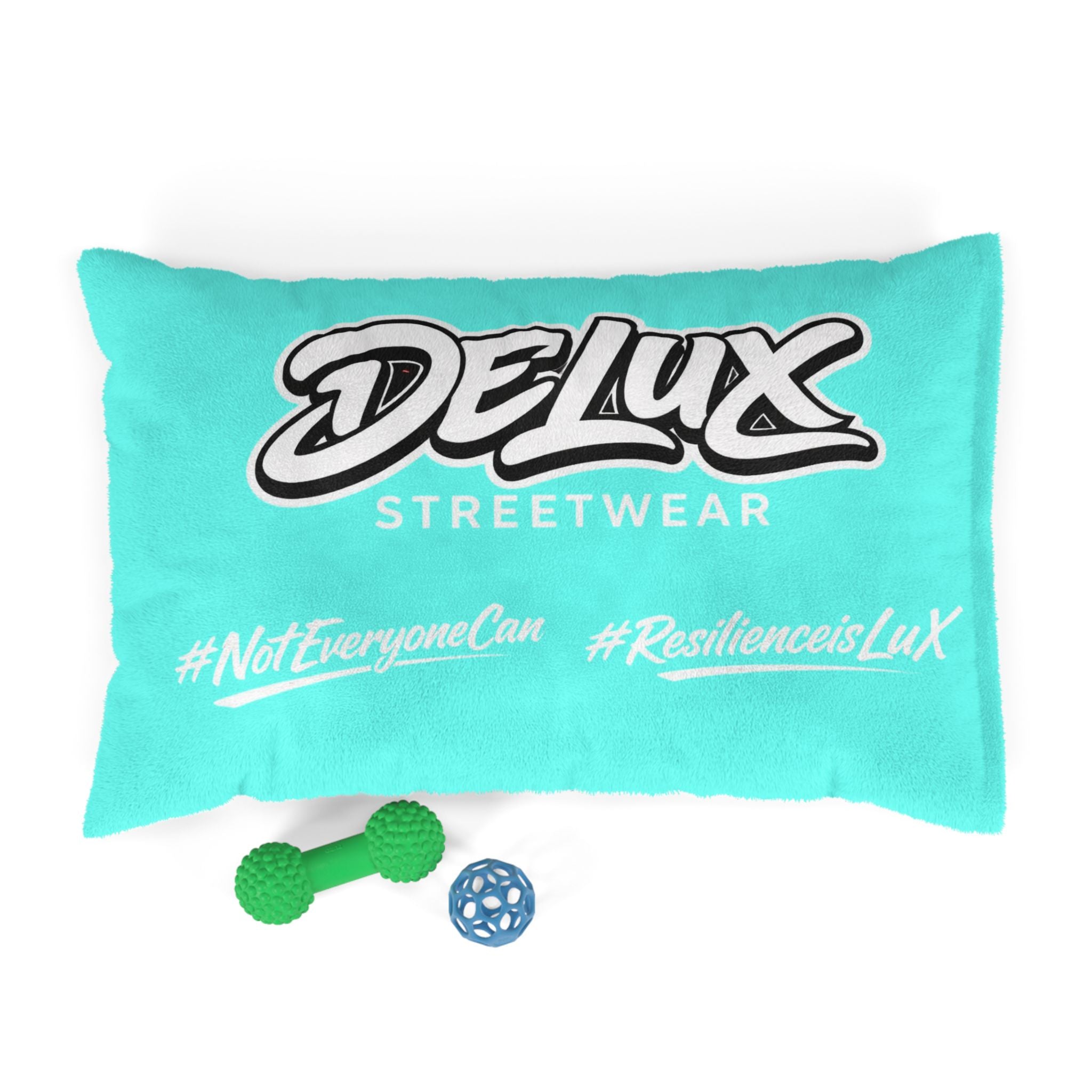Pet Bed — Delux Streetwear Turquoise Plush Pillow with “Delux Streetwear” & #NotEveryoneCan Print