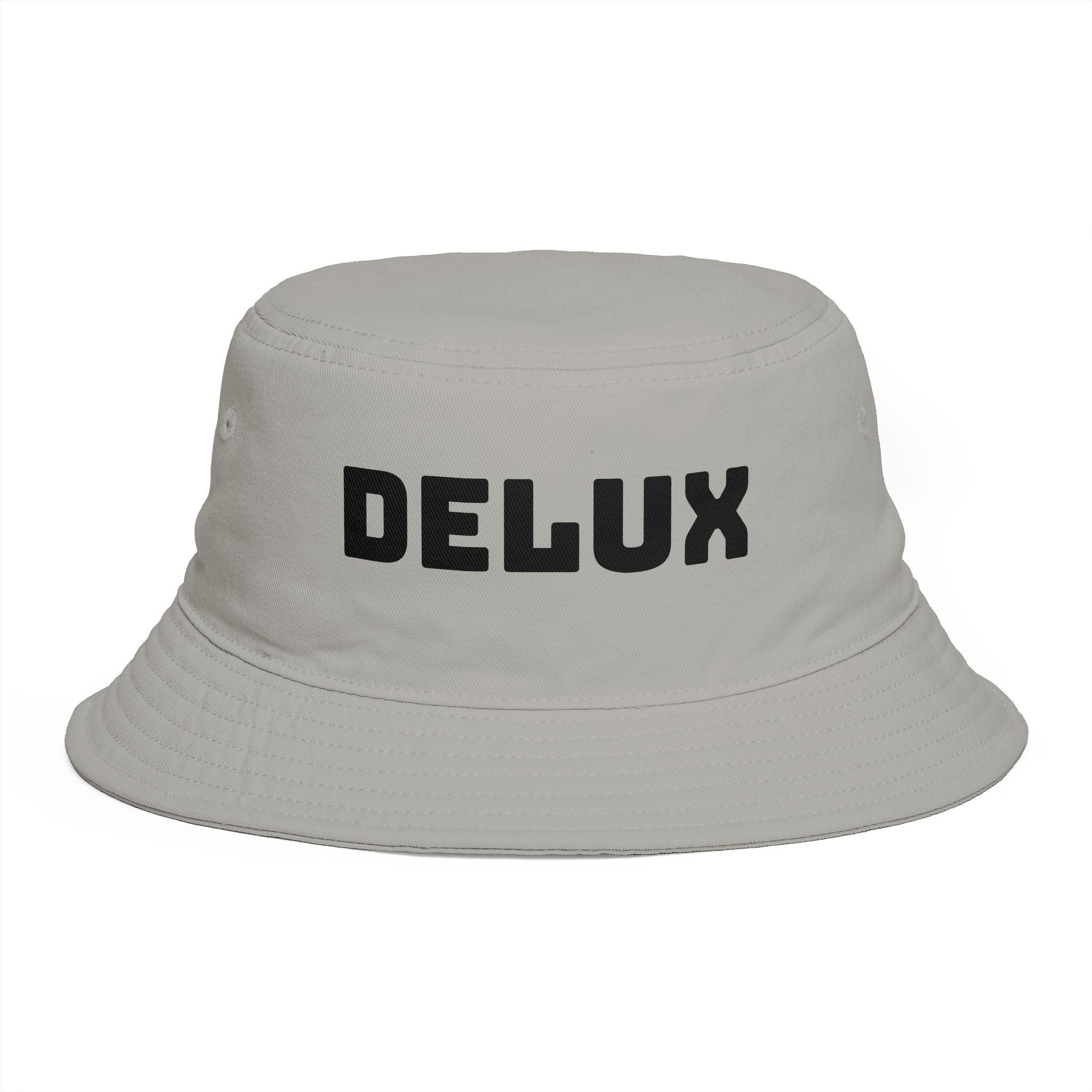 DELUX Brown Bucket Hat — Retro Logo Casual Sun Hat