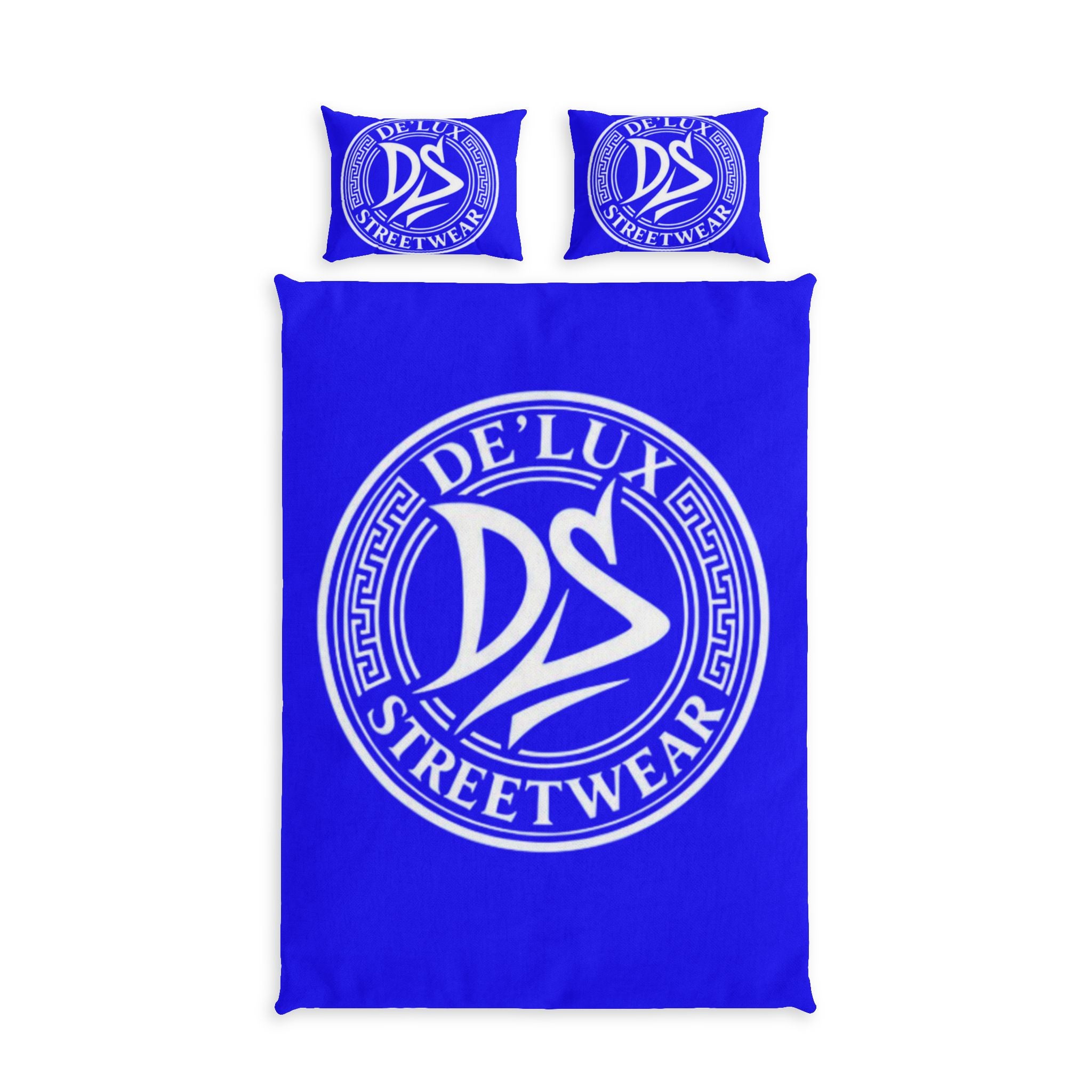 De'Lux Streetwear Blue Cotton Bed Set - Bold Logo Duvet & Pillowcase