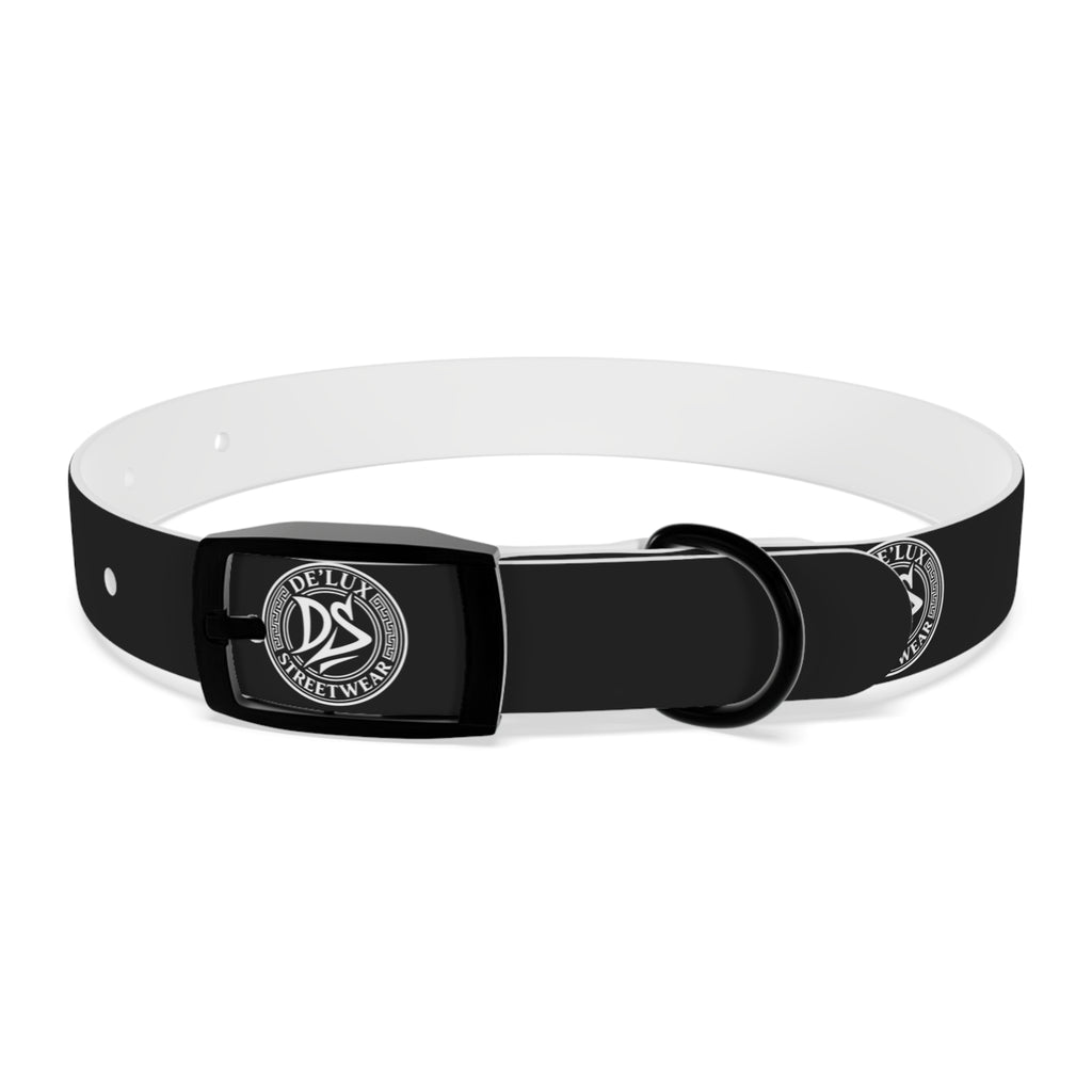 Black Logo Dog Collar — Durable Faux Leather Collar with Round Emblem
