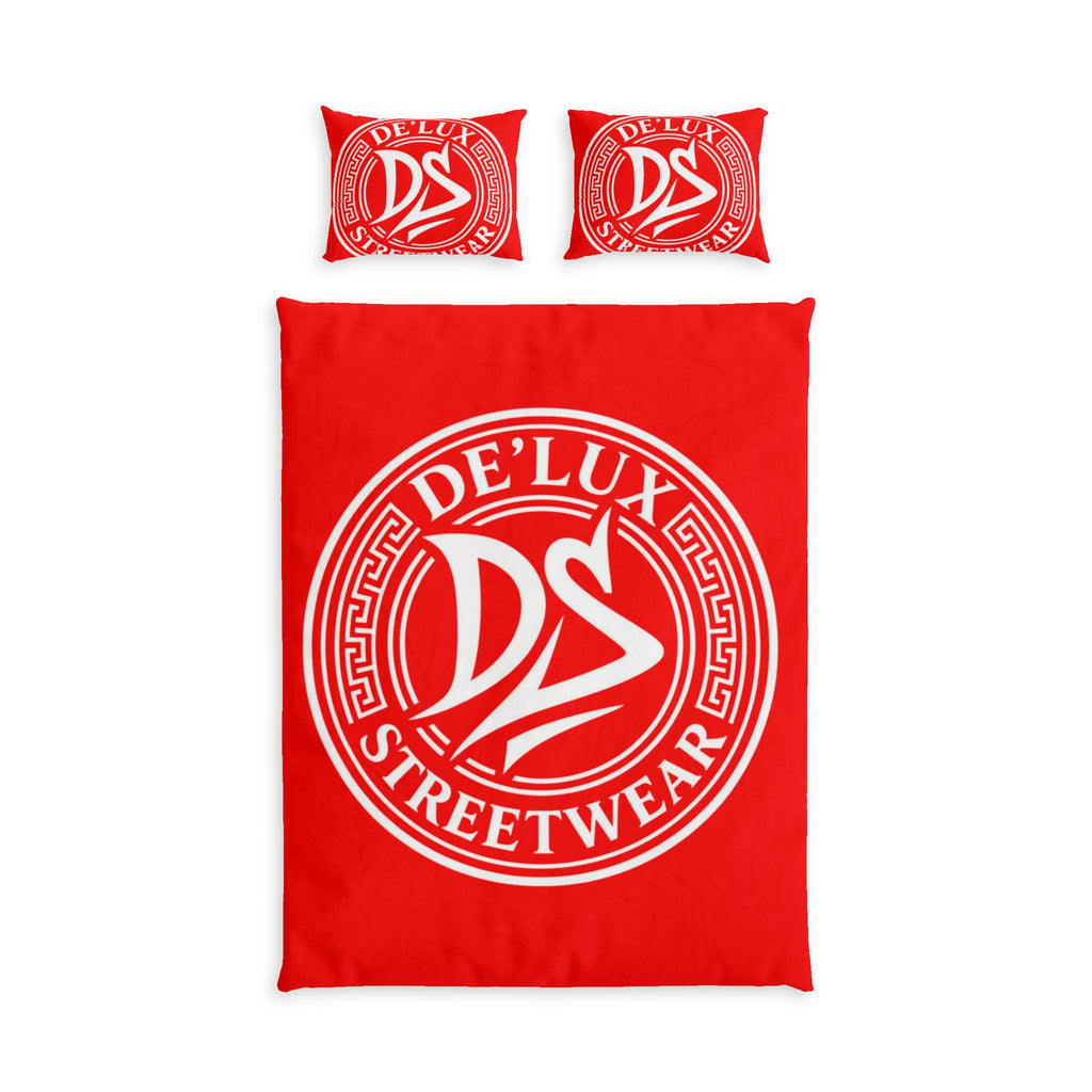 De'Lux Streetwear Red Cotton Bed Set — DS Logo Duvet Cover & Pillowcases