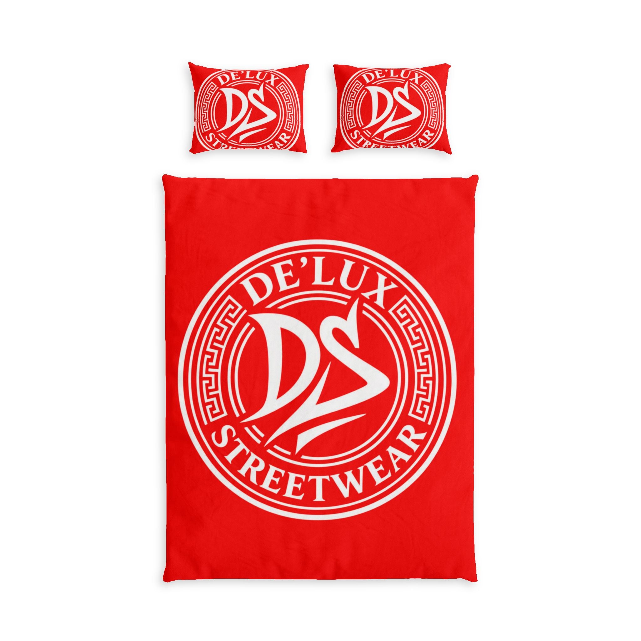 De'Lux Streetwear Red Cotton Bed Set — DS Logo Duvet Cover & Pillowcases