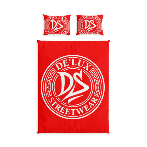 De'Lux Streetwear Red Cotton Bed Set — DS Logo Duvet Cover & Pillowcases