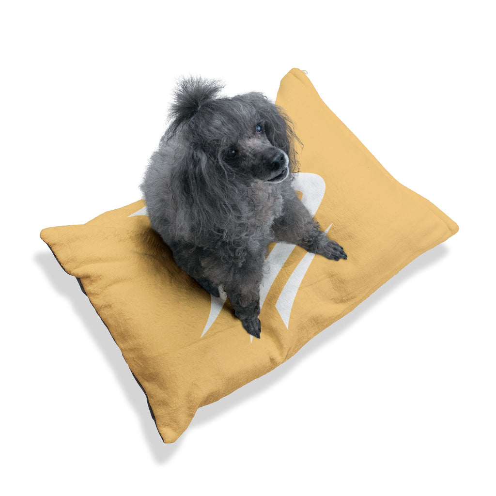 Mustard Plush Pet Bed with White DS Logo — Cozy Dog & Cat Cushion