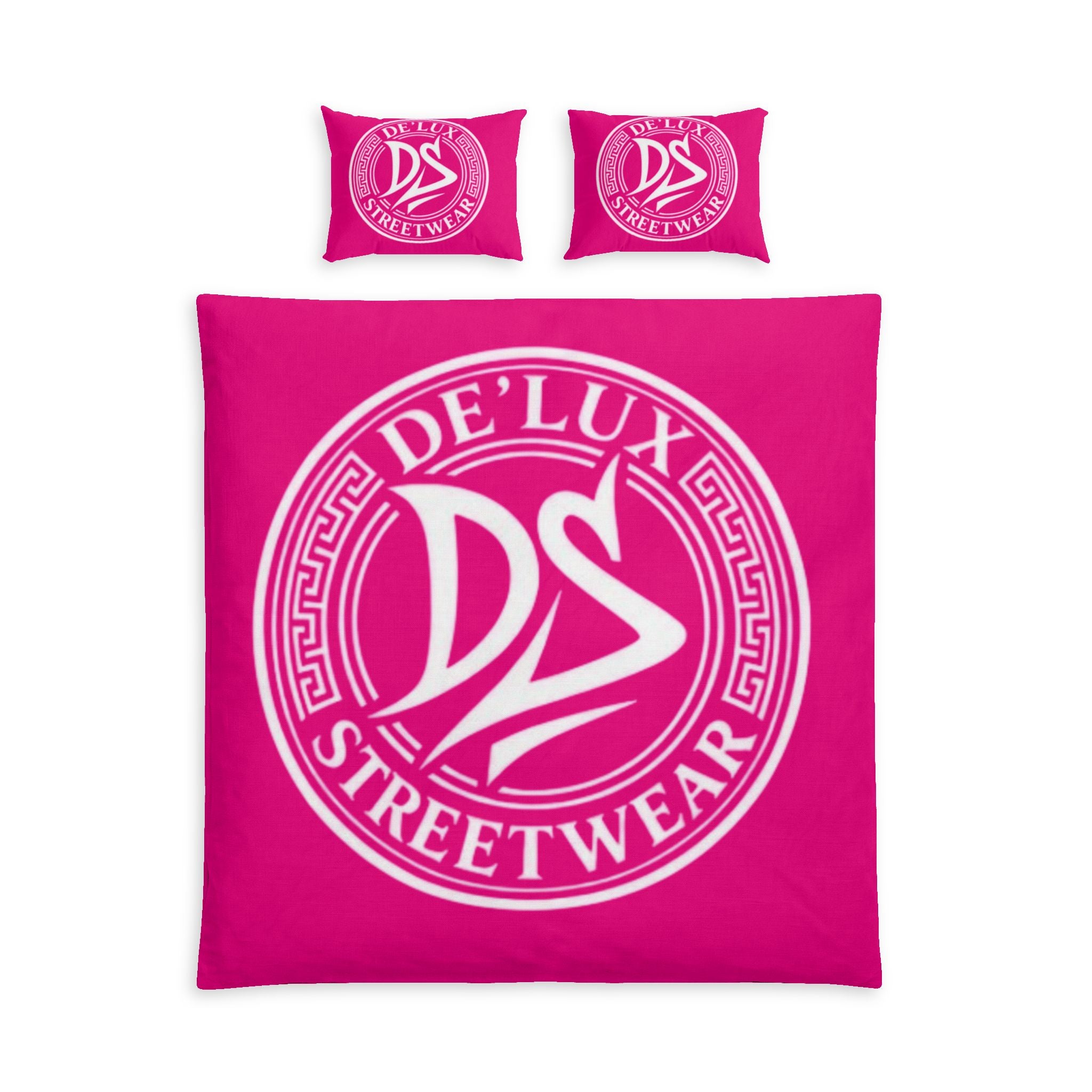 De'Lux Streetwear Pink Cotton Bed Set – Bold Logo Duvet Cover & Pillowcases