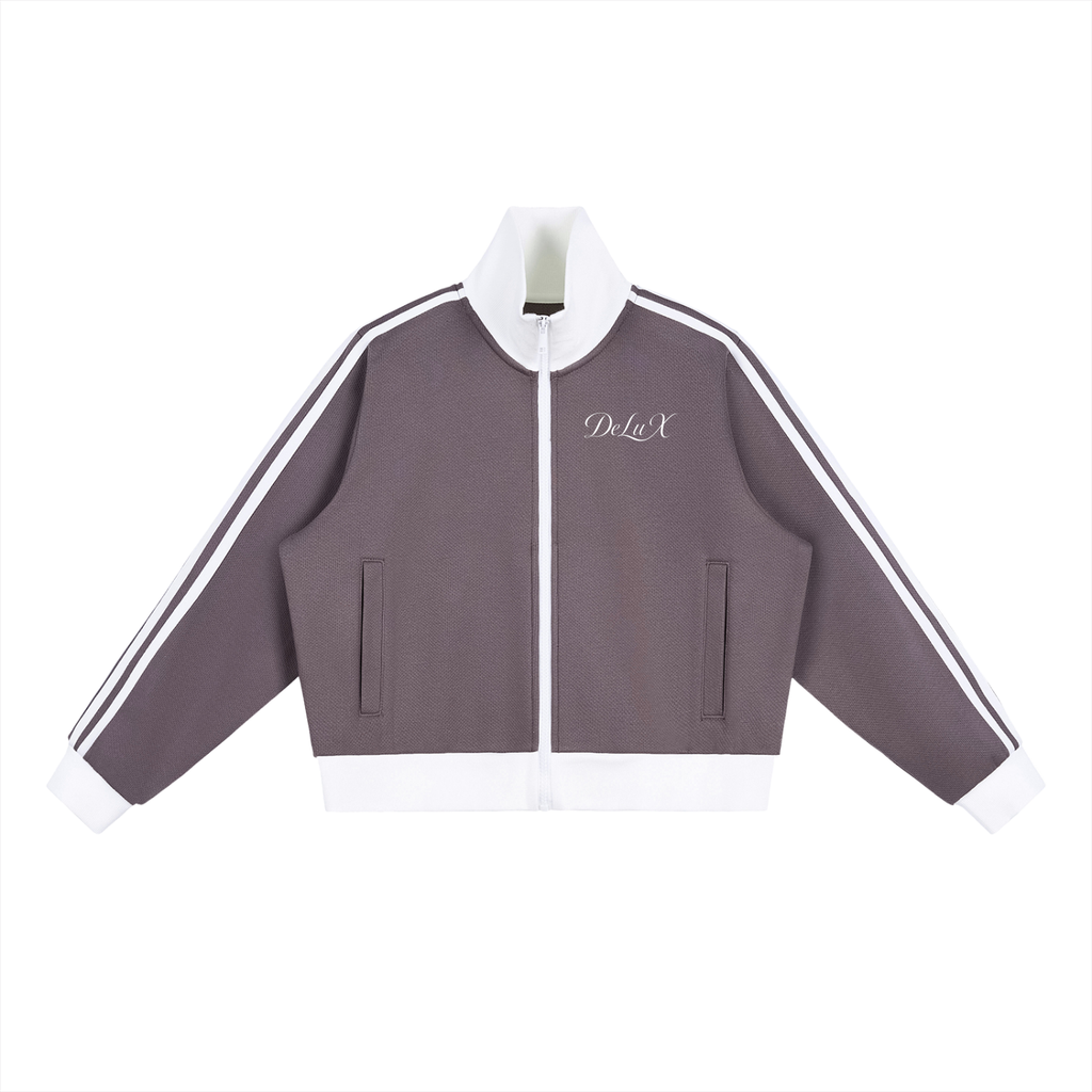 Women Contrast Side Stripe Fleece Cropped Track Jacket