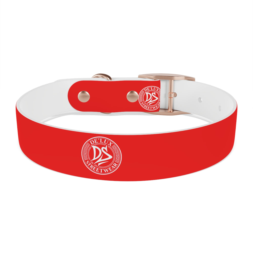 Red Logo Dog Collar — Durable Adjustable Pet Collar with White DS Emblem