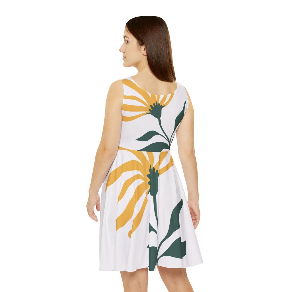 Floral Sunburst Skater Dress — Yellow Daisy All-Over Print