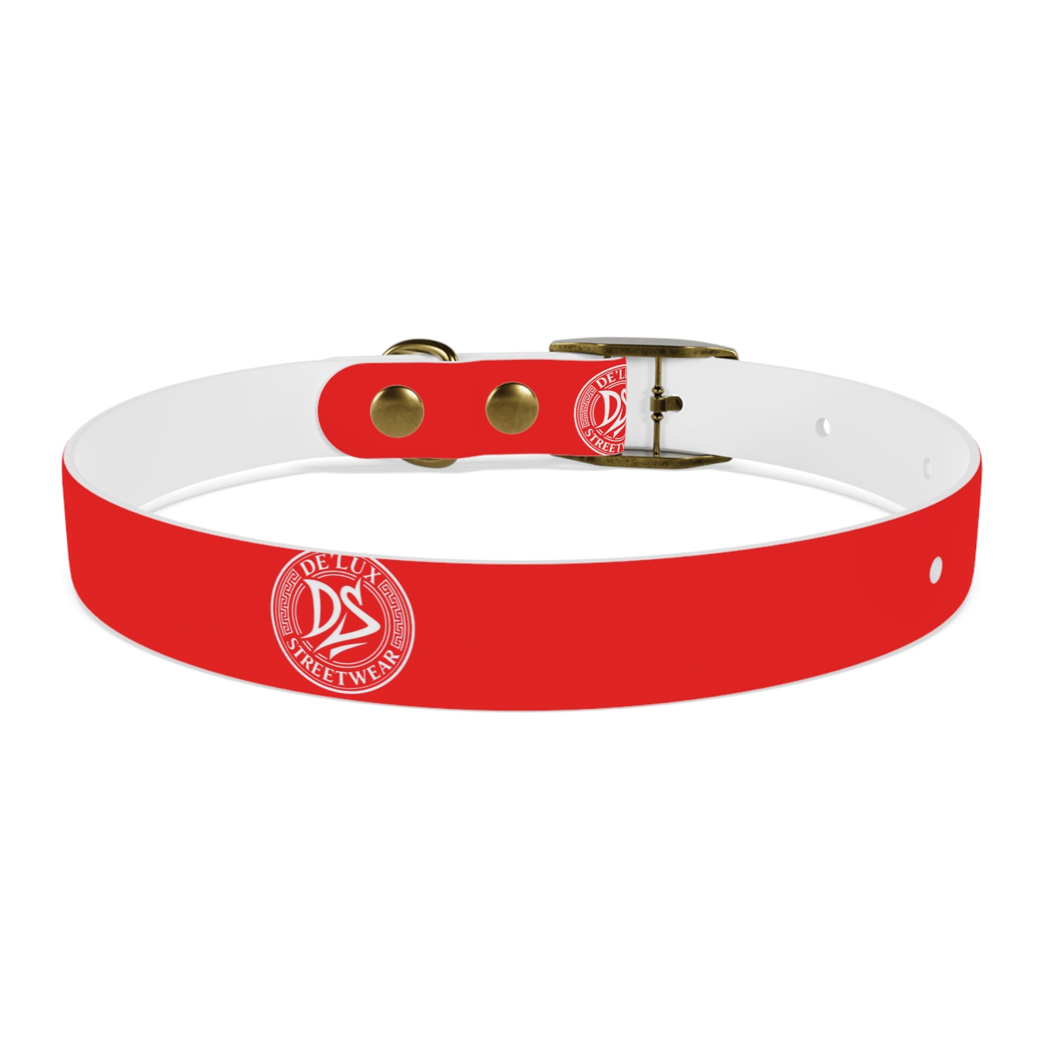 Red Logo Dog Collar — Durable Adjustable Pet Collar with White DS Emblem