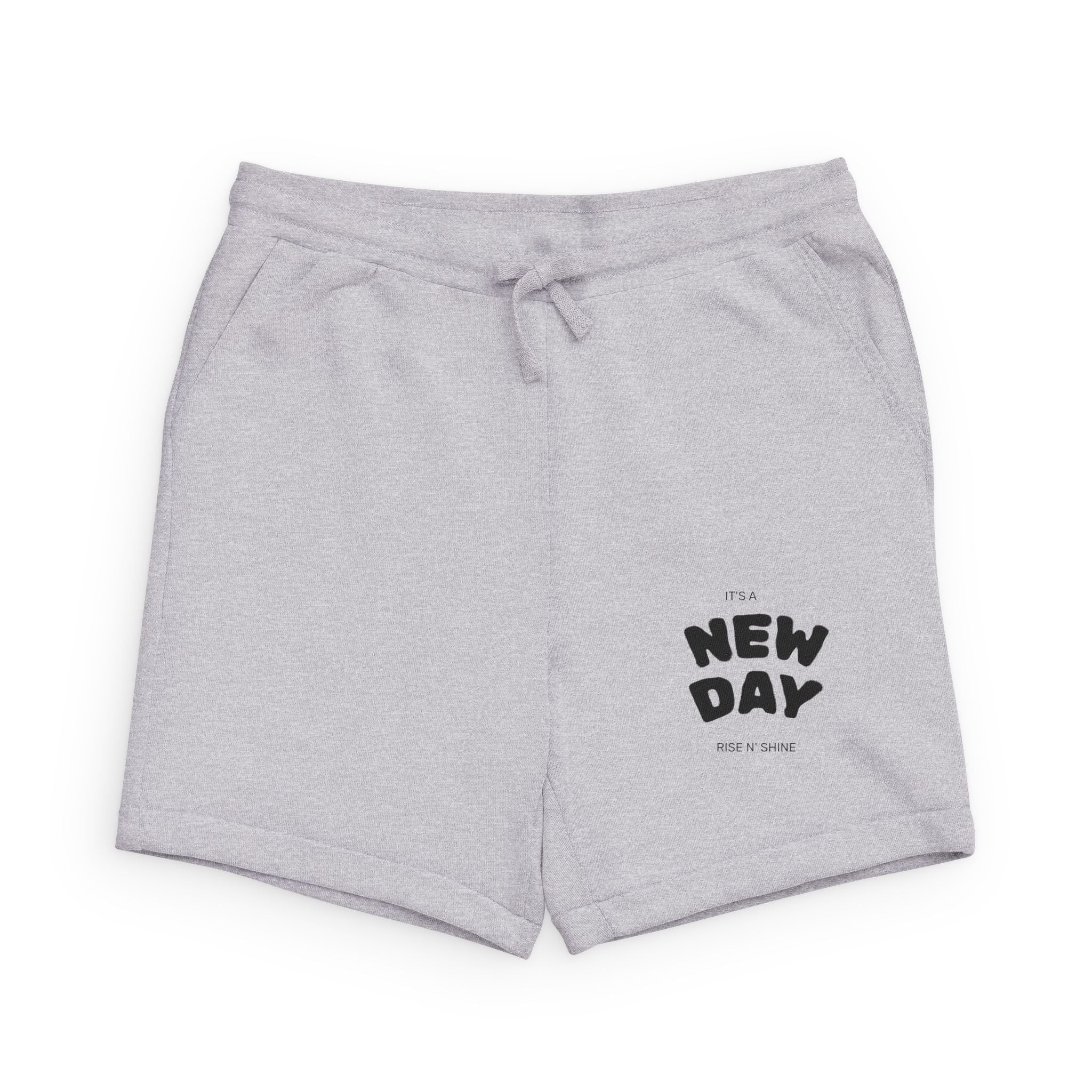 New Day Graphic Sweatshorts — Cozy Grey Fleece Lounge Shorts