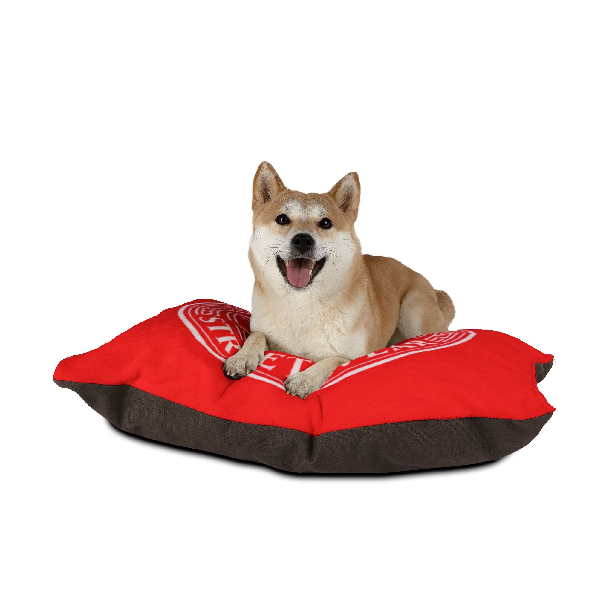 Red De'Lux Streetwear Pet Bed — Plush Logo Cushion for Dogs & Cats