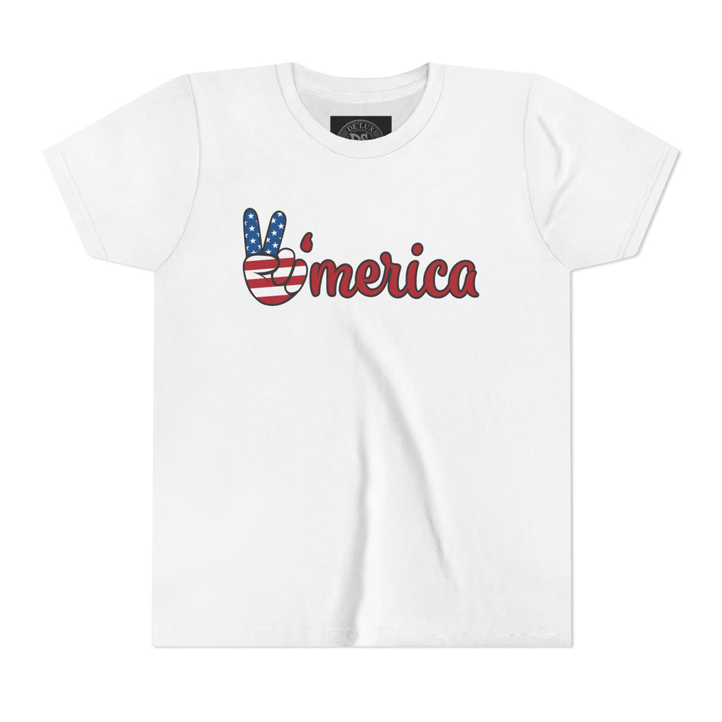 'Merica Peace Sign Youth Tee - Patriotic Fourth of July Kids Shirt