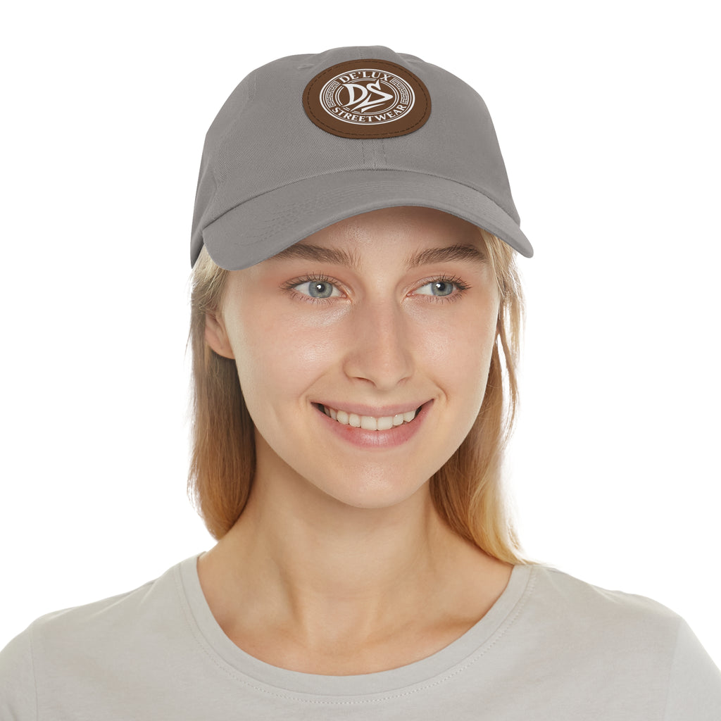 Deluxe Streetwear Leather Patch Dad Hat — Round Logo Cap