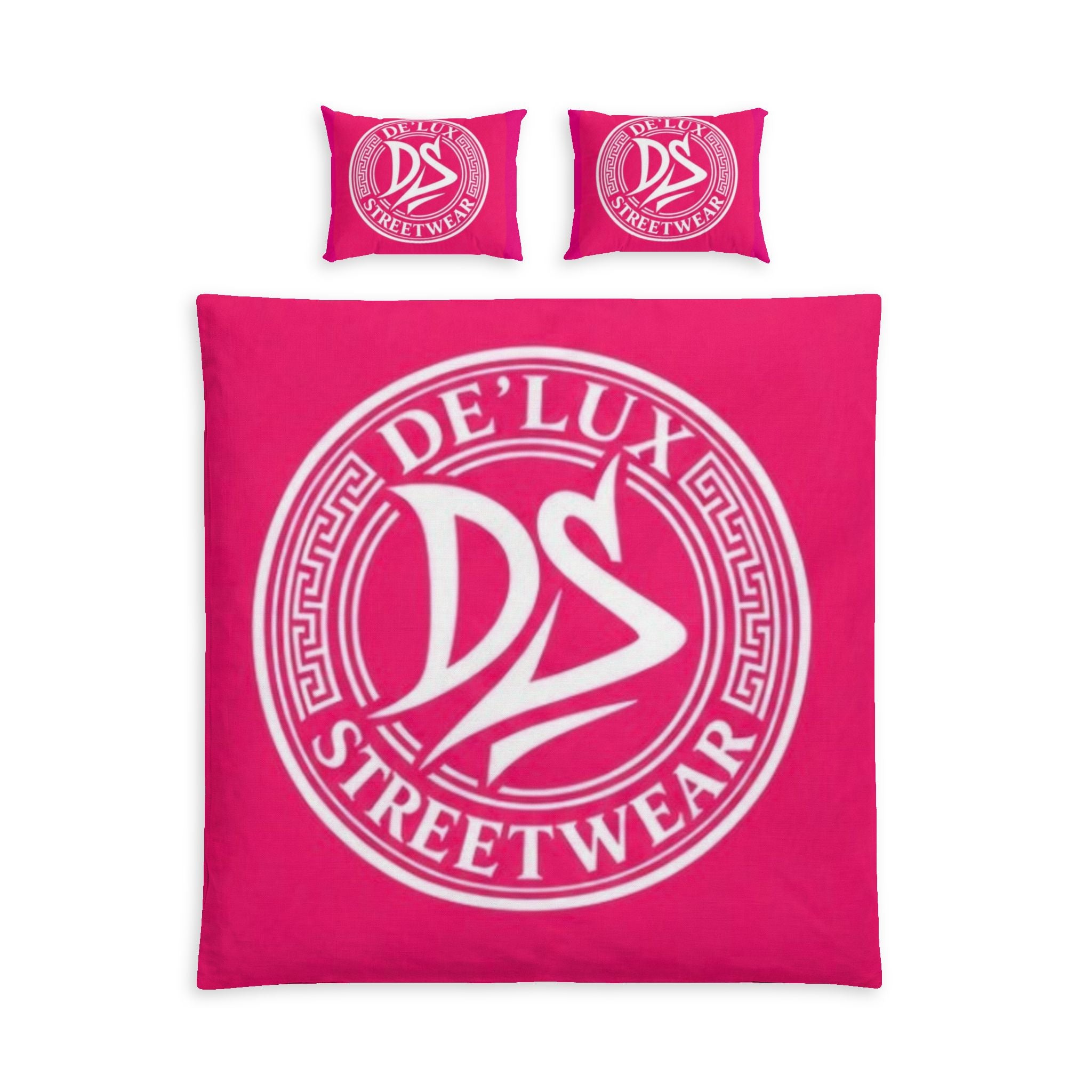 De'Lux Streetwear Pink Cotton Bed Set – Bold Logo Duvet Cover & Pillowcases
