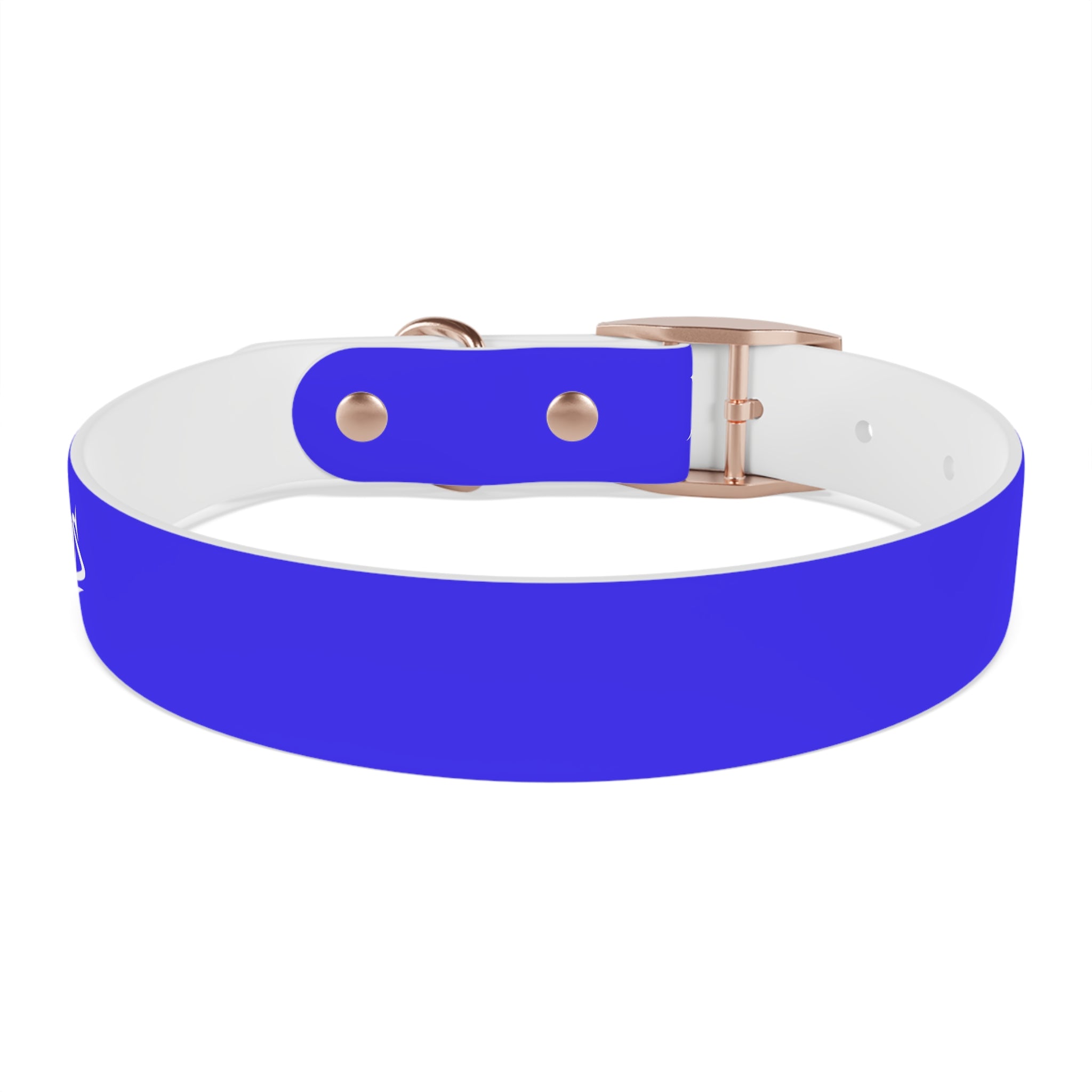 Blue Branded Dog Collar — Adjustable Waterproof Pet Collar with White Logo