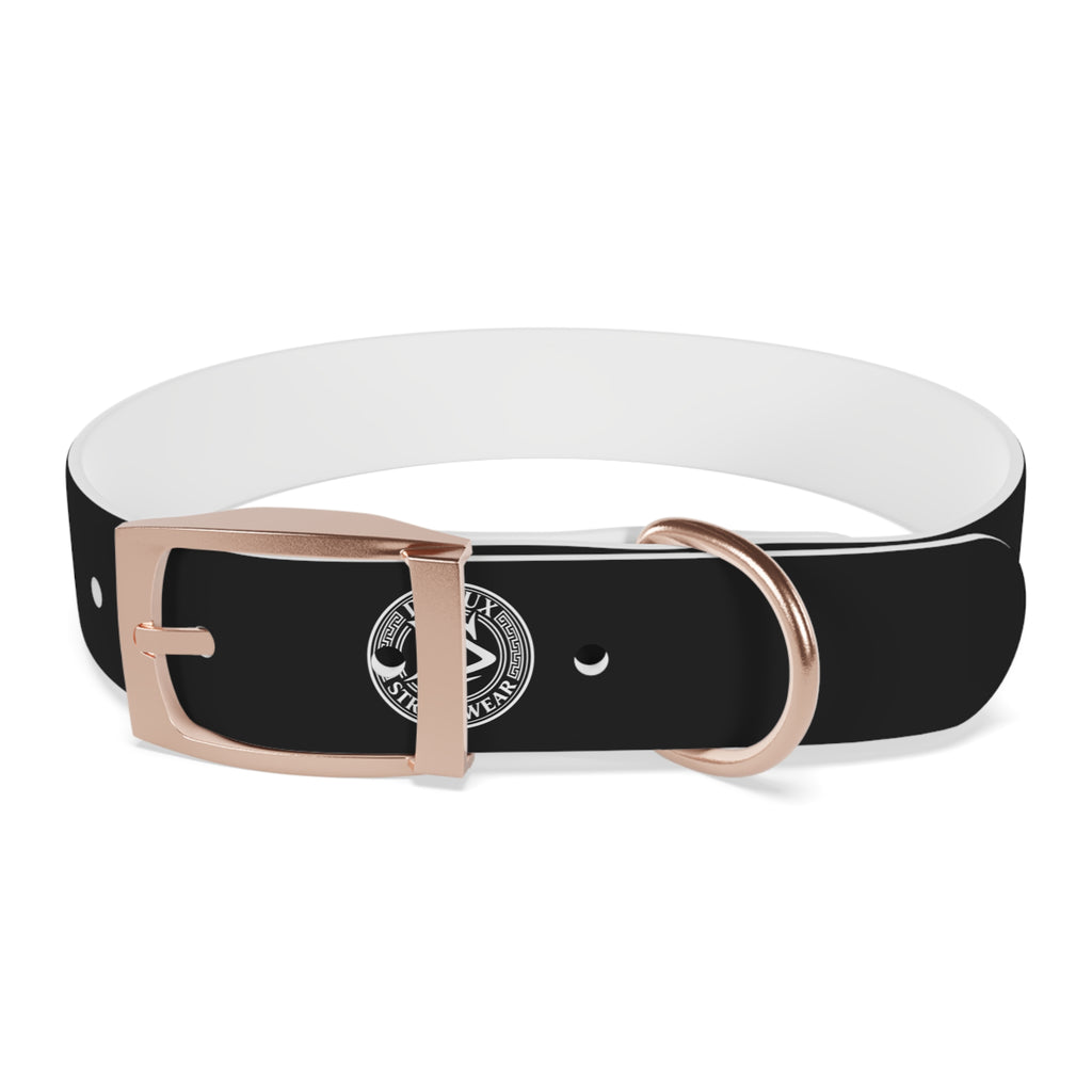 Black Logo Dog Collar — Durable Faux Leather Collar with Round Emblem