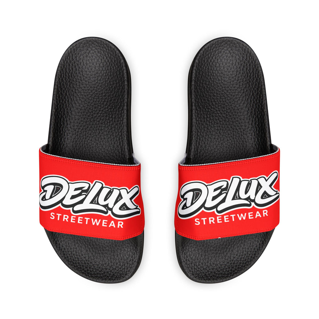 Youth Slide Sandals — Red "Delux Streetwear" Adjustable Strap