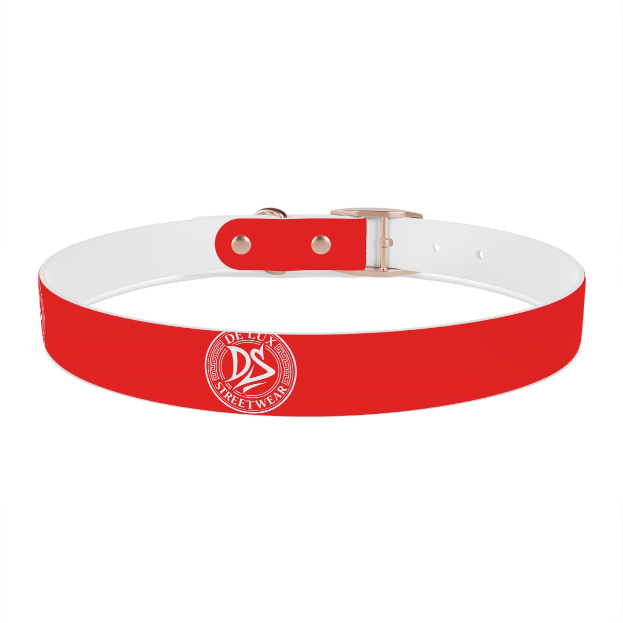 Red Logo Dog Collar — Durable Adjustable Pet Collar with White DS Emblem