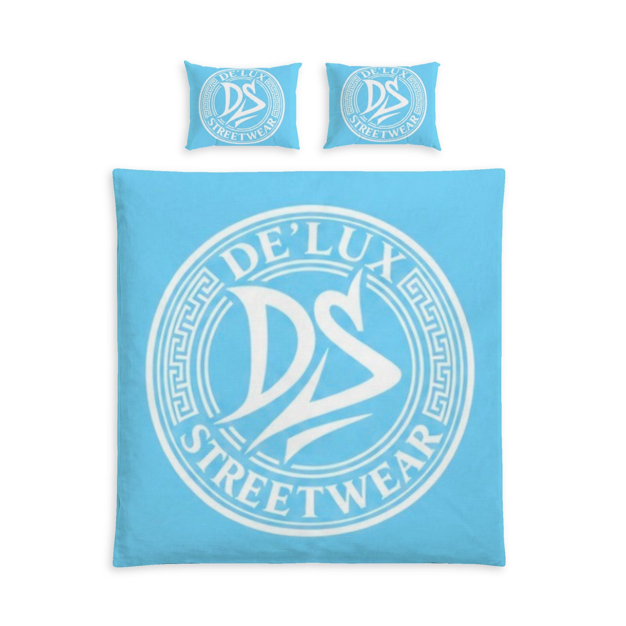 Streetwear Logo Cotton Bed Set – De'Lux DS Blue Duvet Cover & Pillowcases