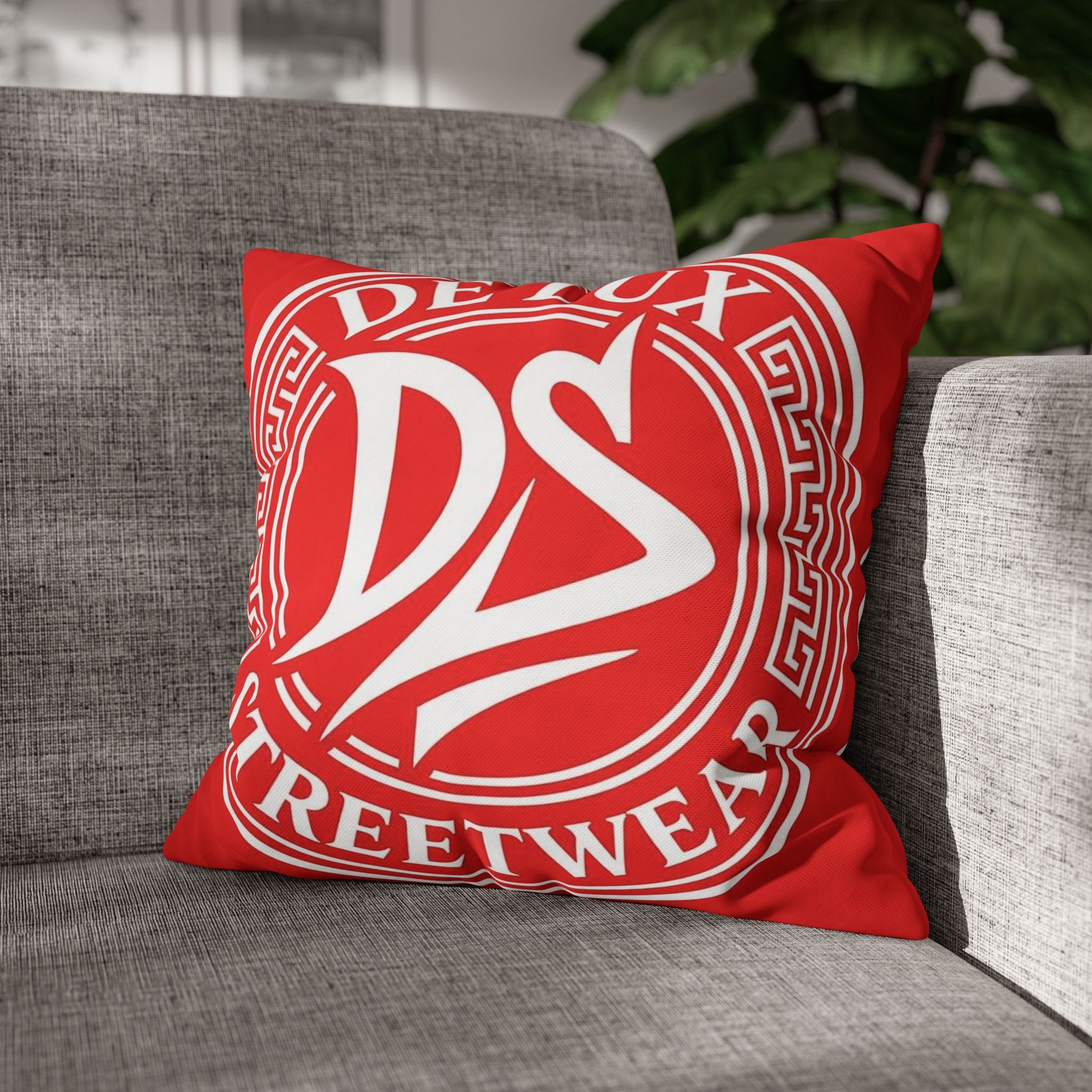 DeLUX Streetwear Logo Throw Pillowcase — Red De'Lux DS Square Cushion Cover