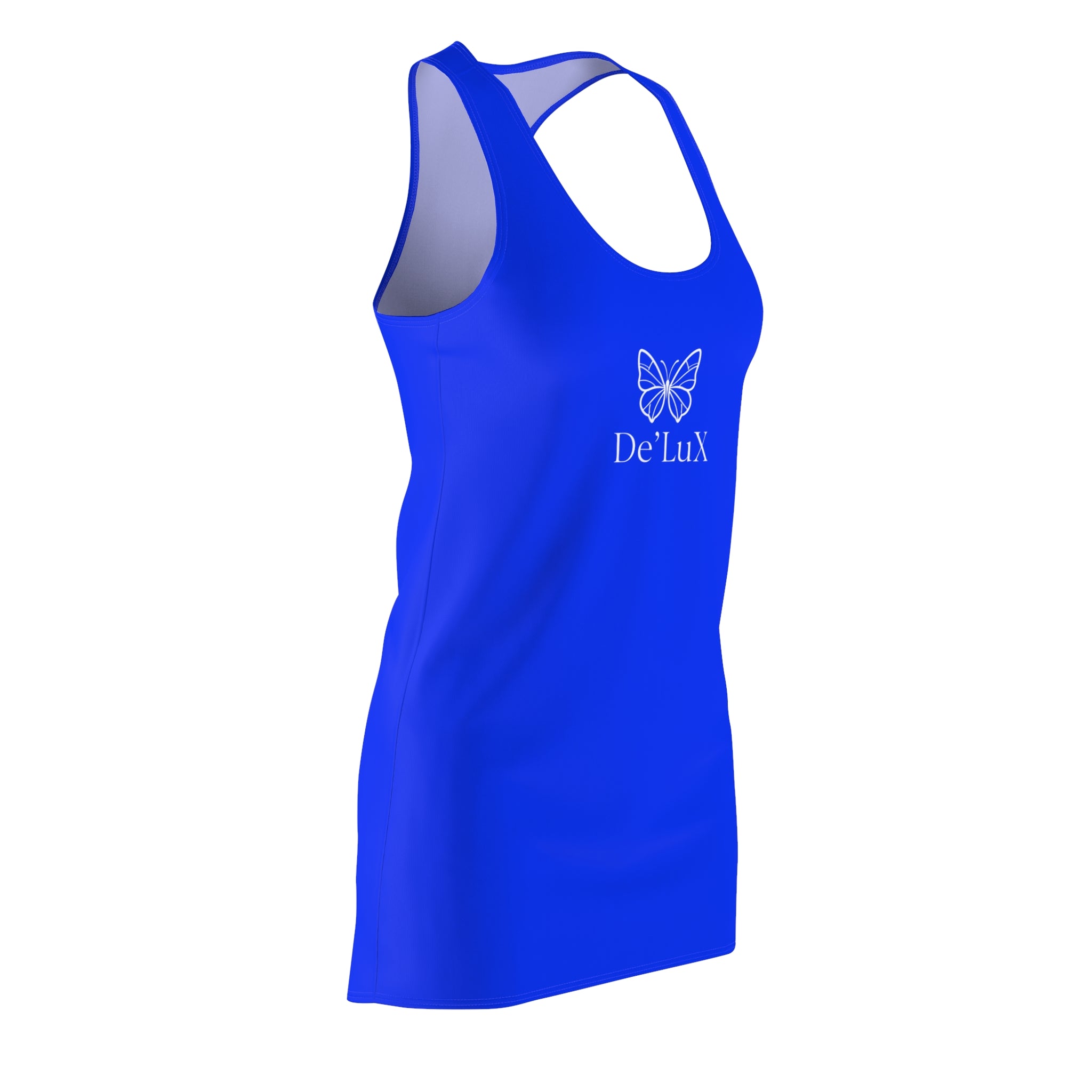 Racerback Dress — Blue 'De'LuX' Butterfly Logo AOP
