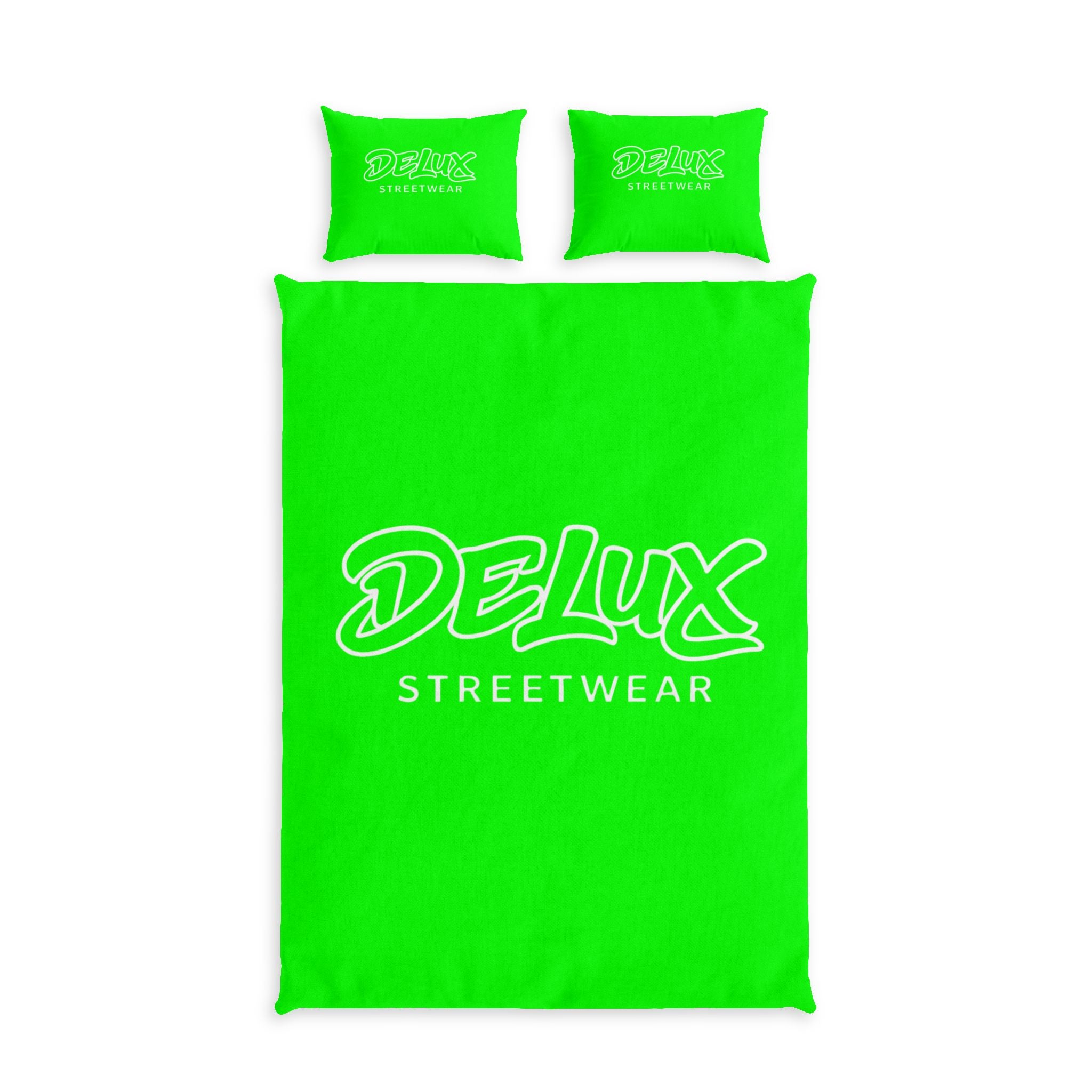 Duvet Cover — Neon Green “DELUX Streetwear” Cotton Bed Set
