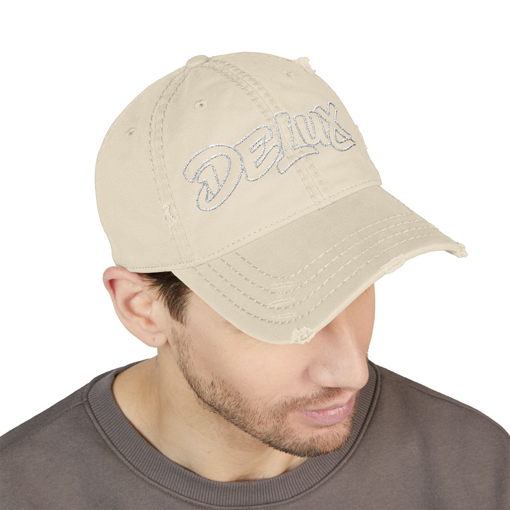 Distressed Embroidered 'DELUX' Dad Hat — Vintage Washed Baseball Cap