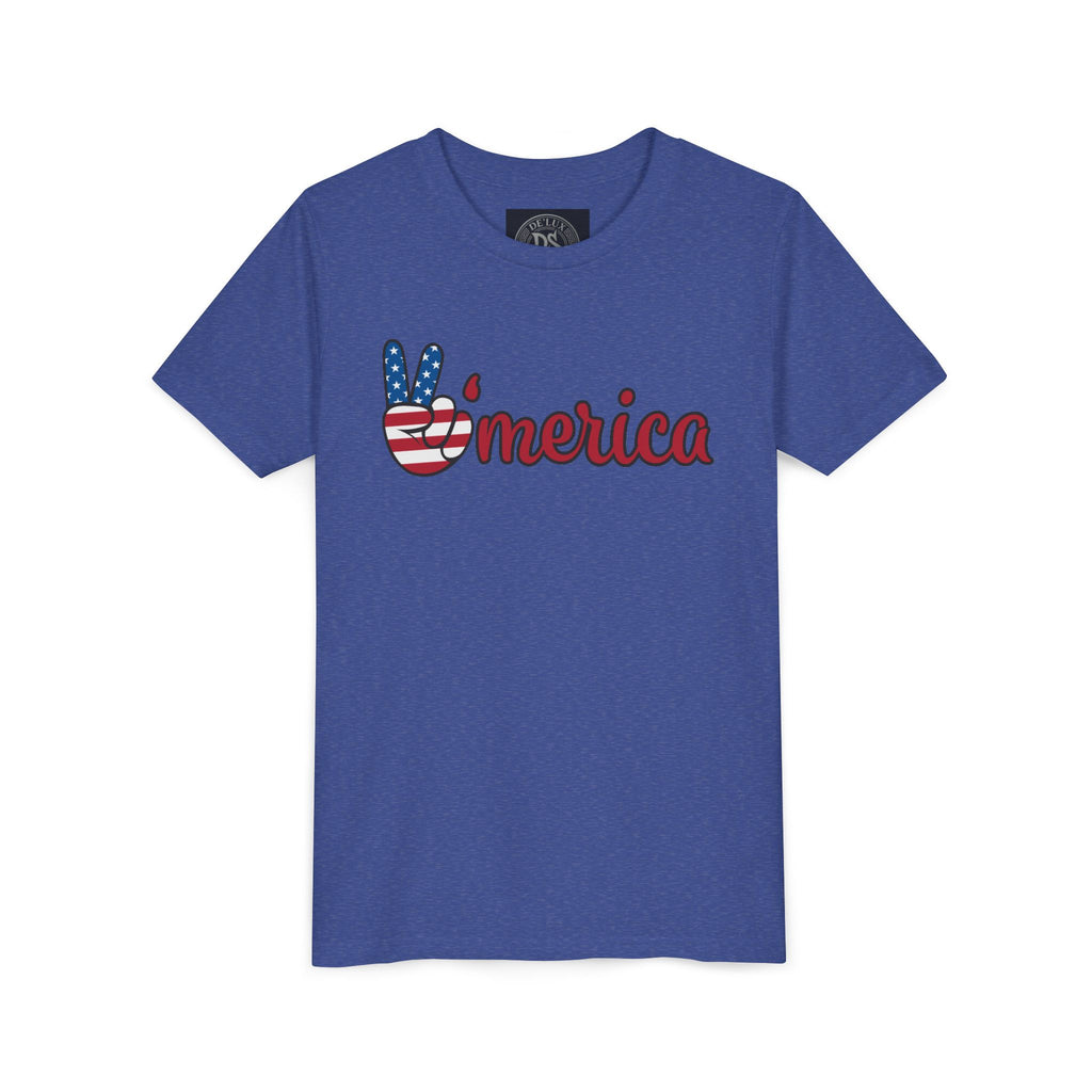 'Merica Peace Sign Youth Tee - Patriotic Fourth of July Kids Shirt