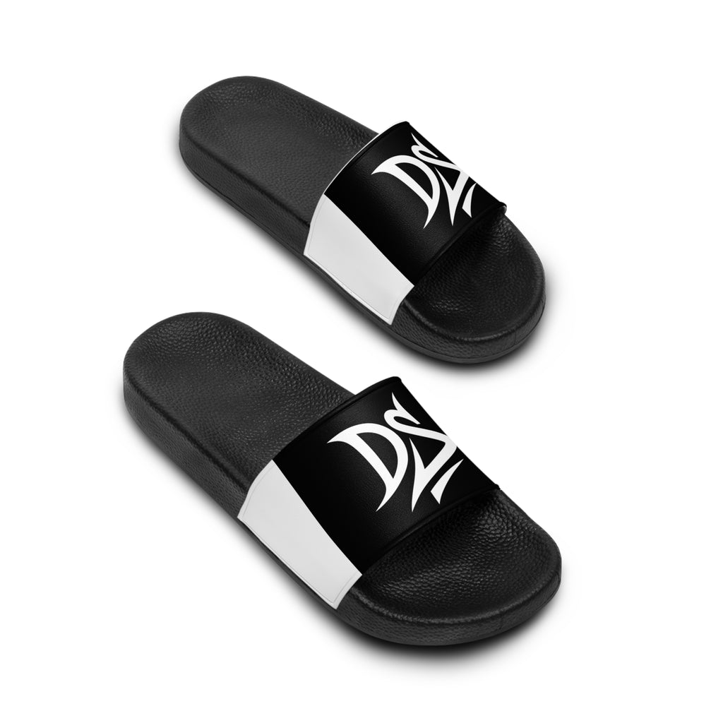 DeLUX Men's Black & White Logo Slide Sandals — Comfortable Pool, Beach & Casual Slides