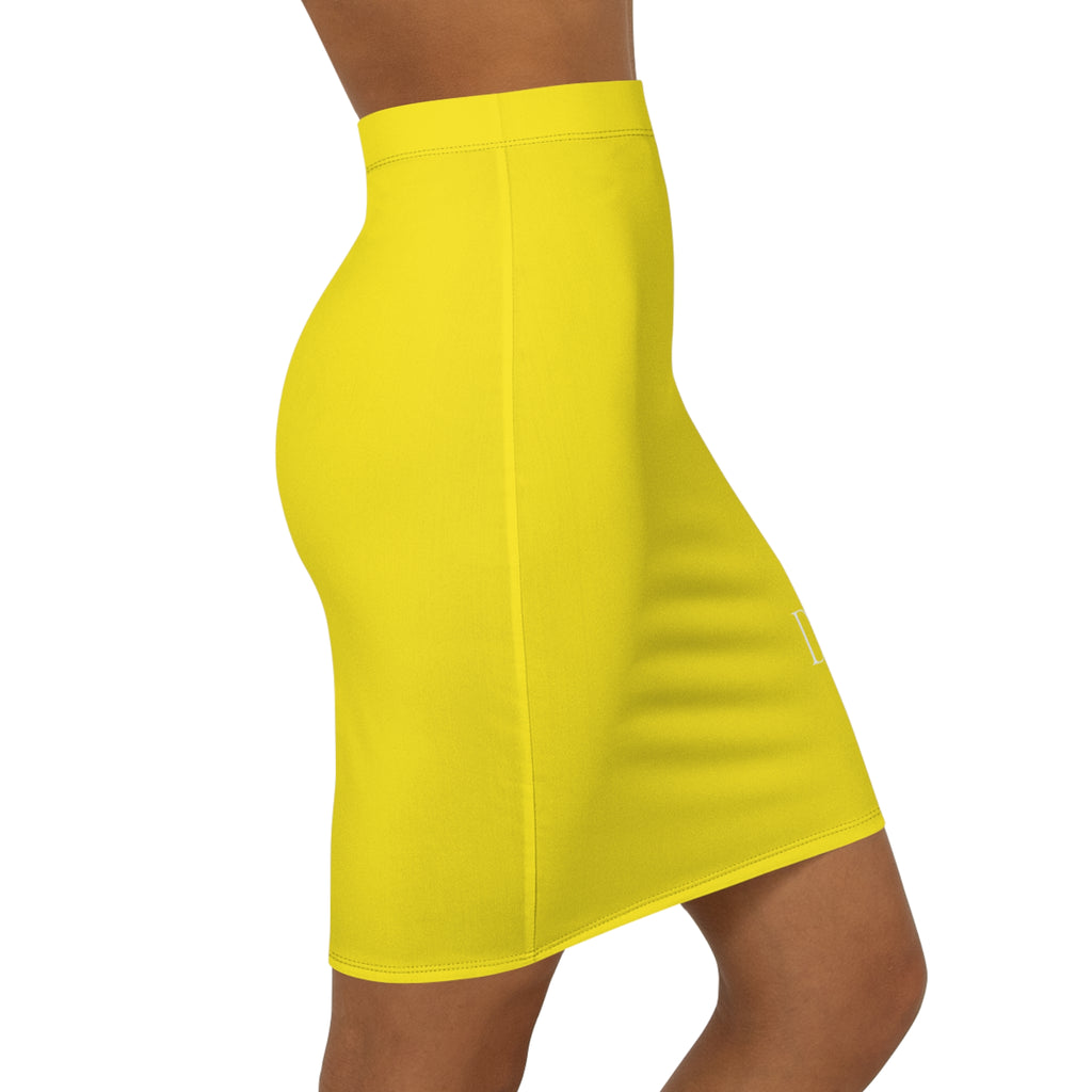 Yellow Butterfly Pencil Skirt — Women's Mid-Waist Floral Graphic Skirt