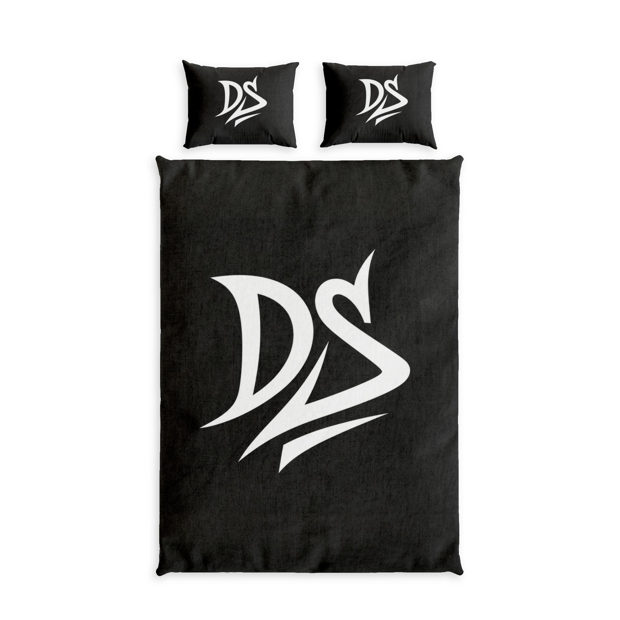 DS Monogram Cotton Bed Set – Black Logo Duvet Cover & Pillowcases