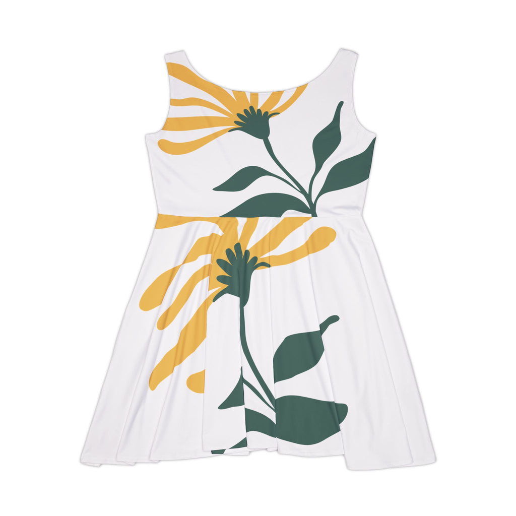Floral Sunburst Skater Dress — Yellow Daisy All-Over Print