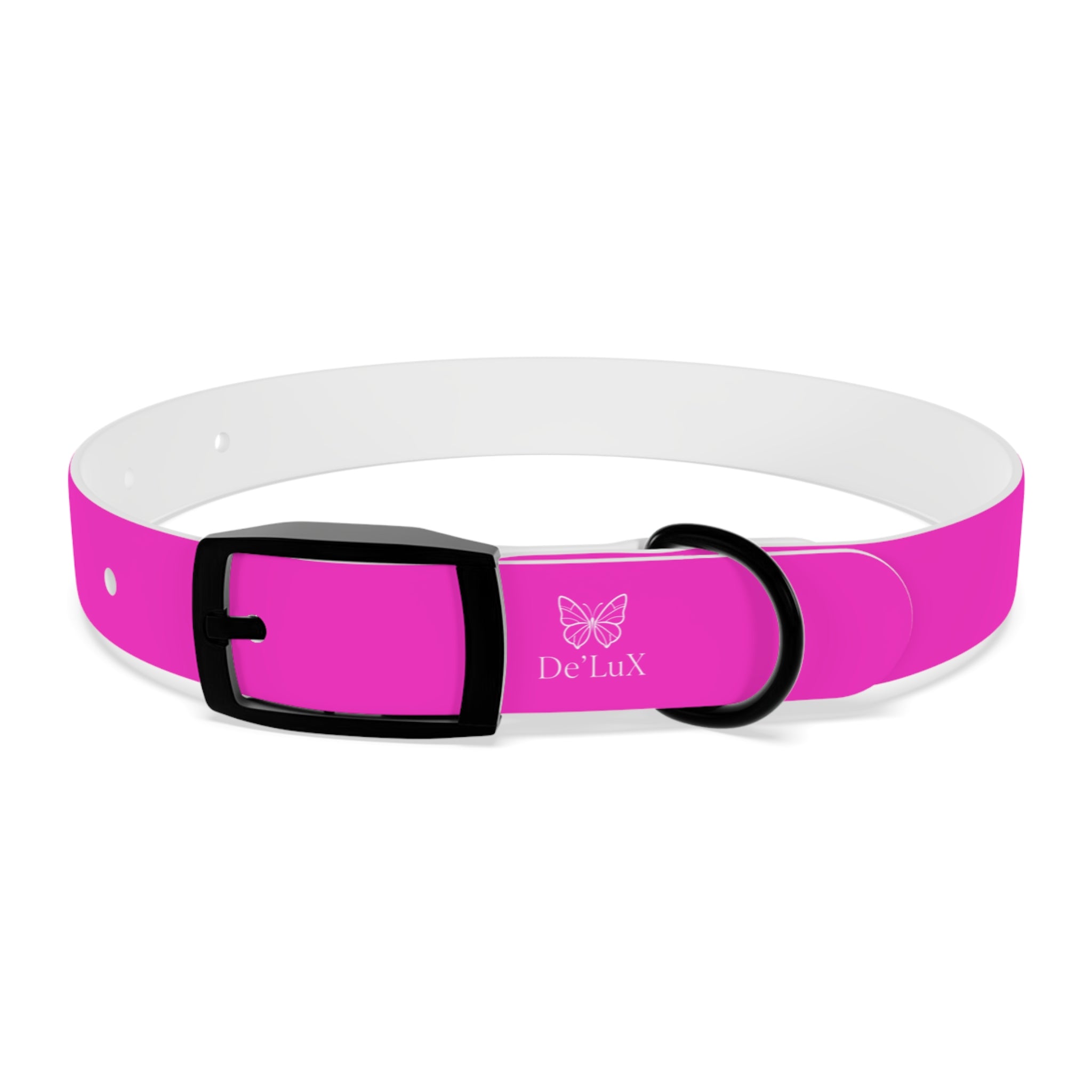 Bright Pink Dog Collar — De'Lux Butterfly Adjustable Pet Collar