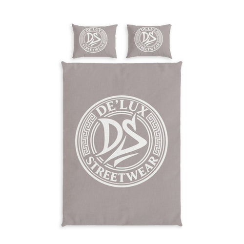 De'Lux Streetwear Logo Cotton Duvet Cover Set – Neutral Grey Bedding