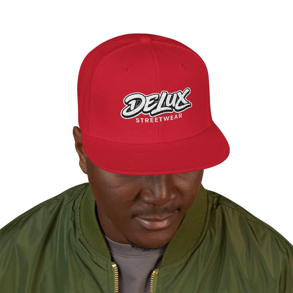 Mens Embroidered 'Delux' Snapback Cap – Streetwear Flat-Brim Hat