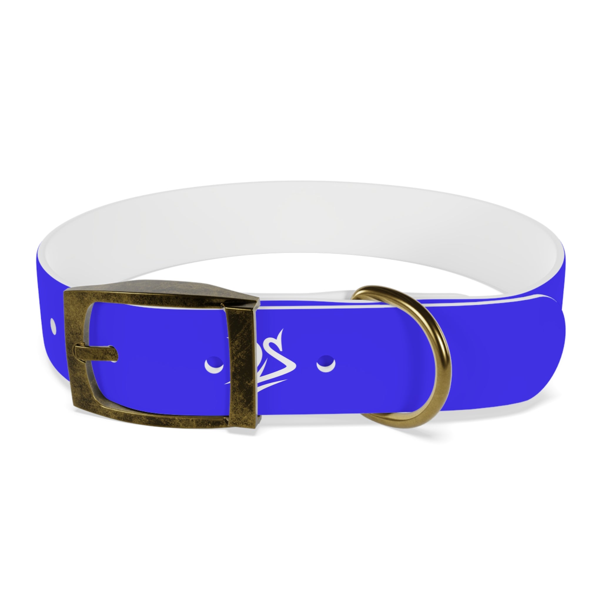 Blue Branded Dog Collar — Adjustable Waterproof Pet Collar with White Logo