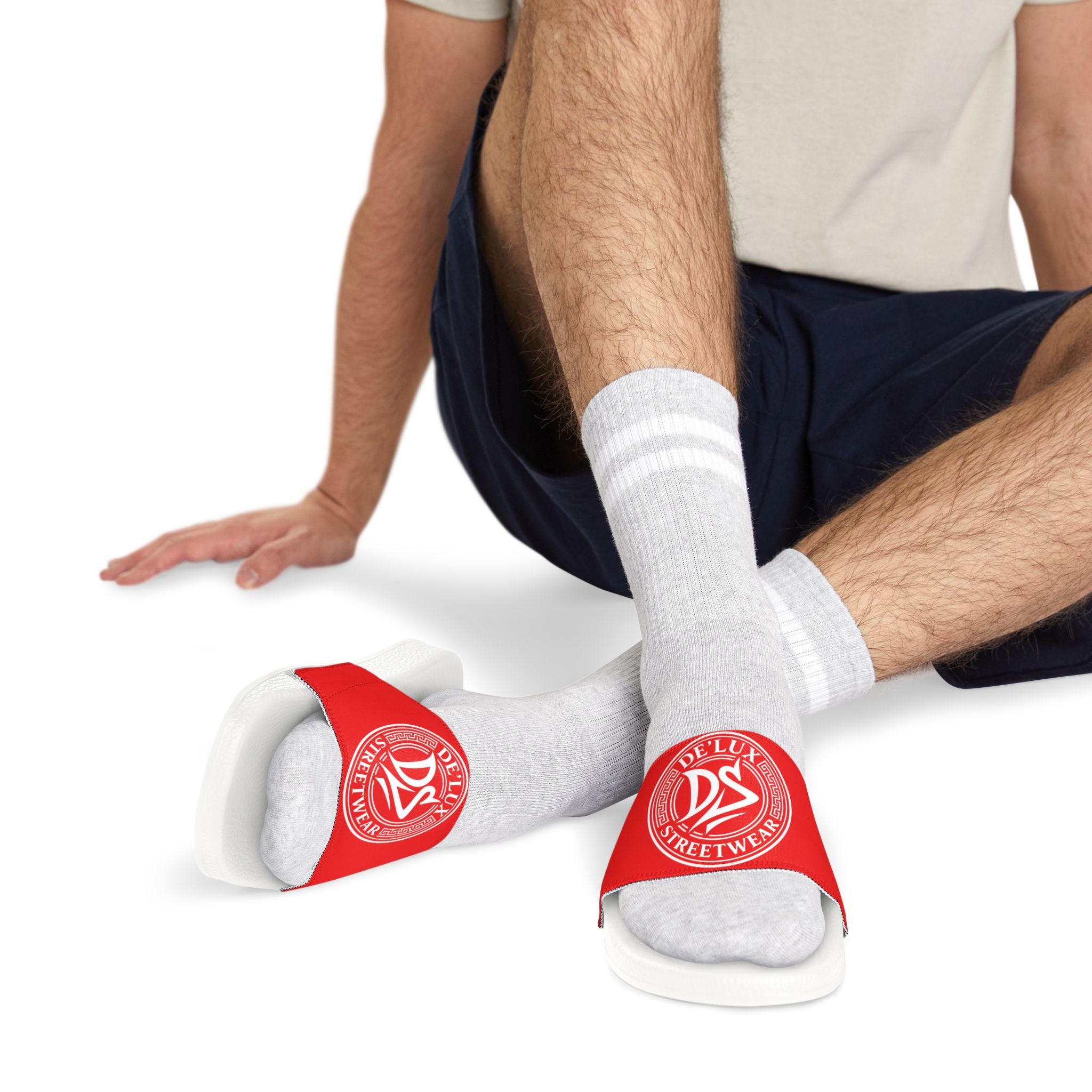 Men's Slide Sandals — Red Deluxe Streetwear Logo Slides