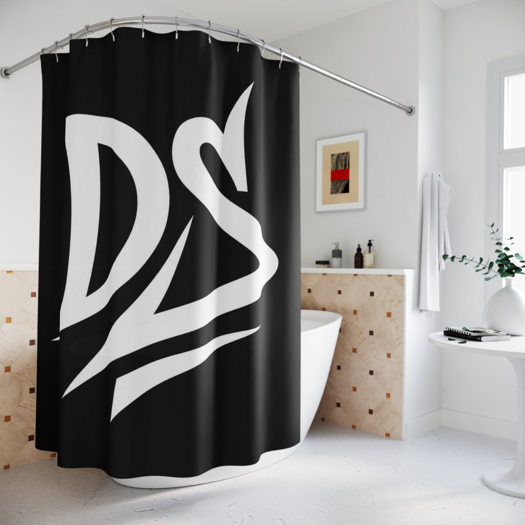 DS Monogram Shower Curtain — Modern Black & White Bath Décor