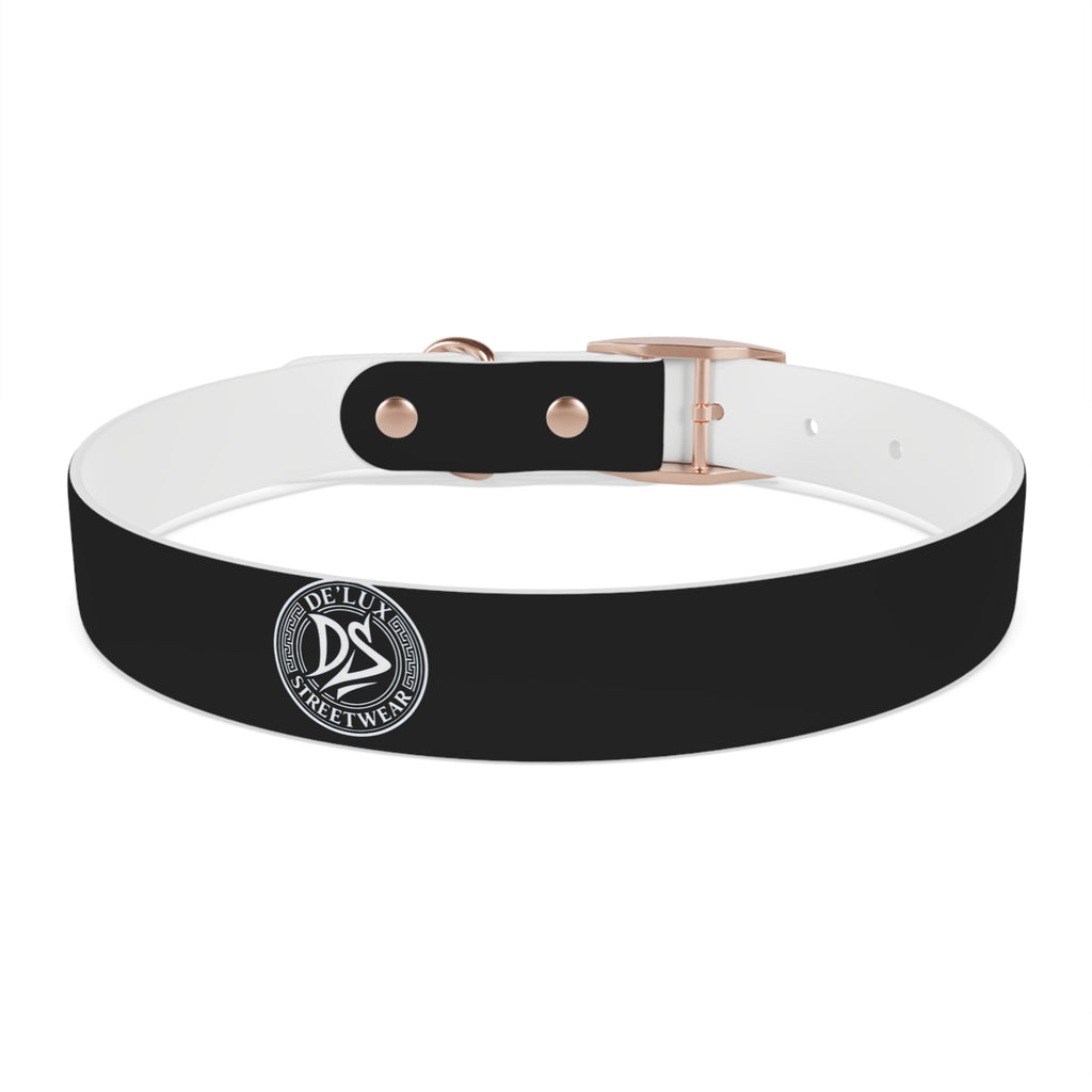 Black Logo Dog Collar — Durable Faux Leather Collar with Round Emblem