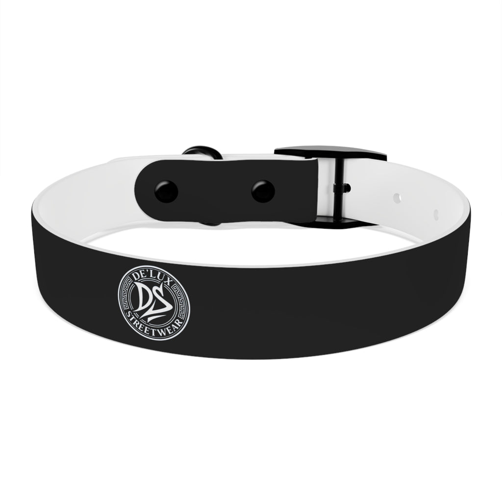 Black Logo Dog Collar — Durable Faux Leather Collar with Round Emblem